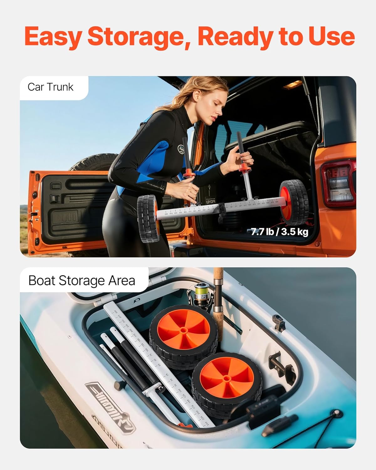 VEVOR Kayak Cart, 230 lbs Load Capacity, Canoe Cart Dolly with 10-inch Solid PU Tires & Kickstand, Assembles & Disassembles Within Seconds, Paddle Board Trolley for Kayaks, Canoes, Paddleboards