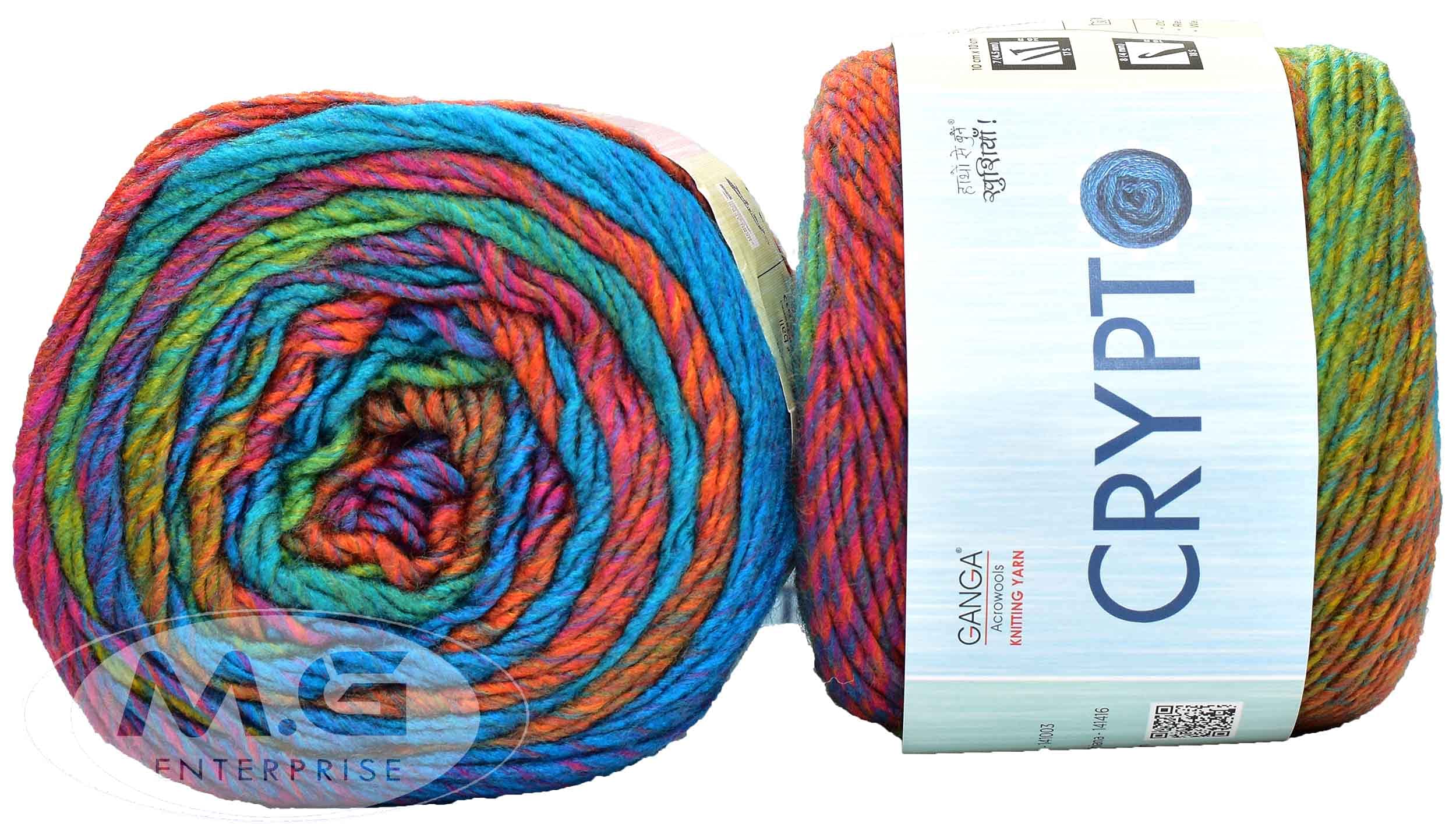 Ganga Crypto Rainbow (200 gm) Wool Ball Hand Knitting Wool/Art Craft Soft Fingering Crochet Hook Yarn, Needle Knitting Yarn Thread dye. with Needle. N