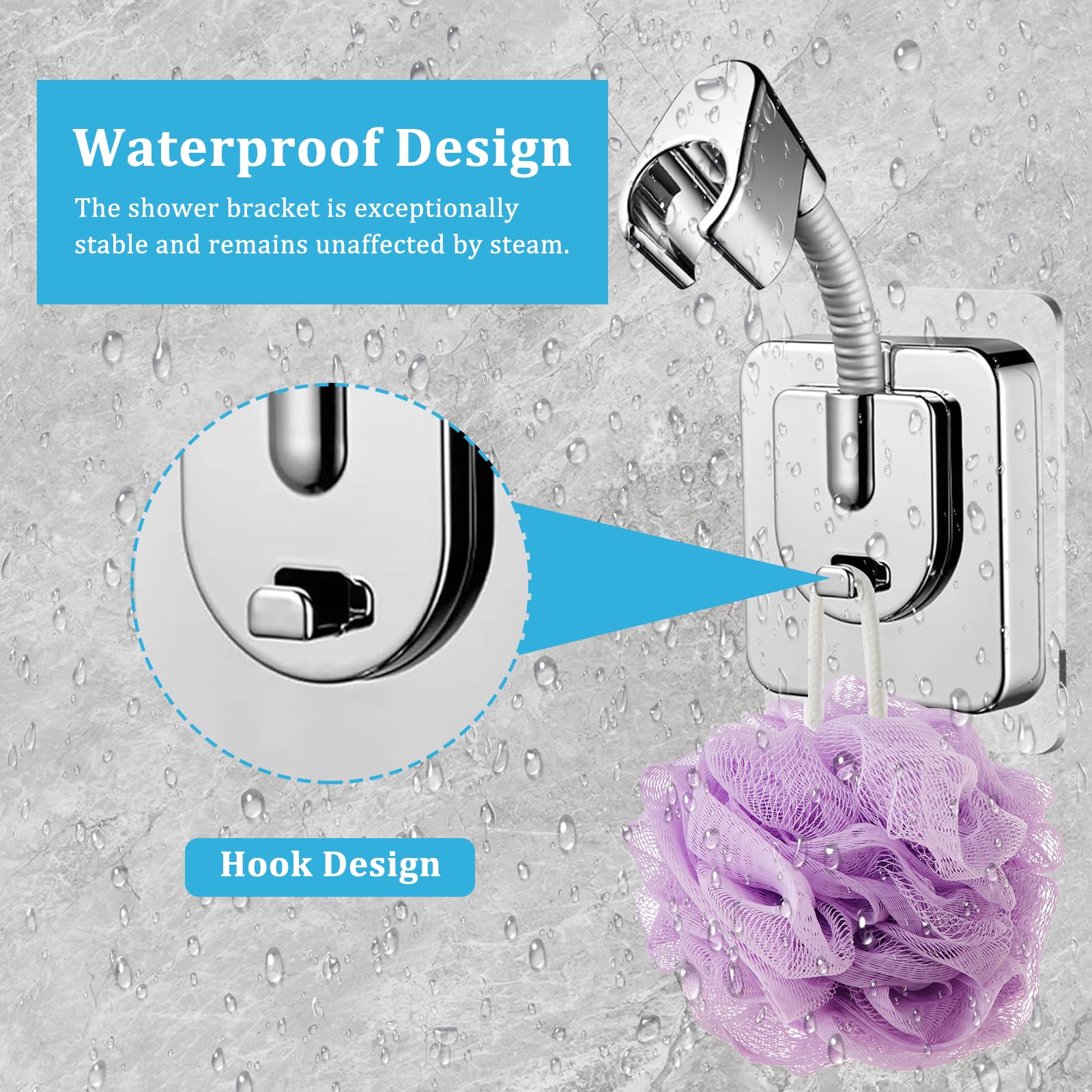 2 Pezzi Supporto per Soffione Doccia Senza Foratura con adattatore in silicone Supporto Doccia Adesivo per Bagno Supporto Universali Soffione Doccia Regolabil