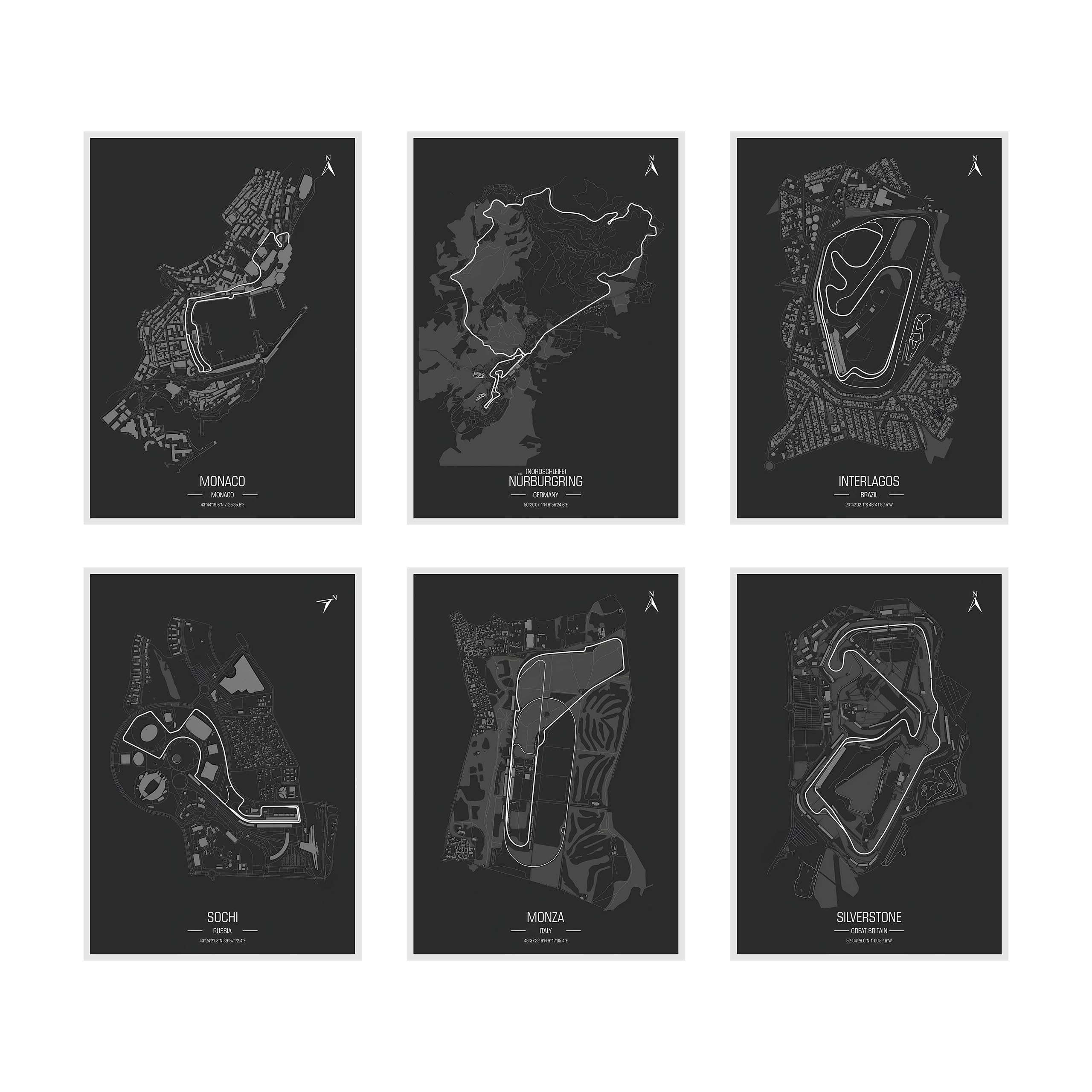 CodersParadise Formula 1 Wall Posters - Pack Of 6 | 8x12 inch (A4 Size) | Wall Poster For Home Bedroom, Living Room Décor And Aesthetics | Included Glue Dots (F1 Race Maps)