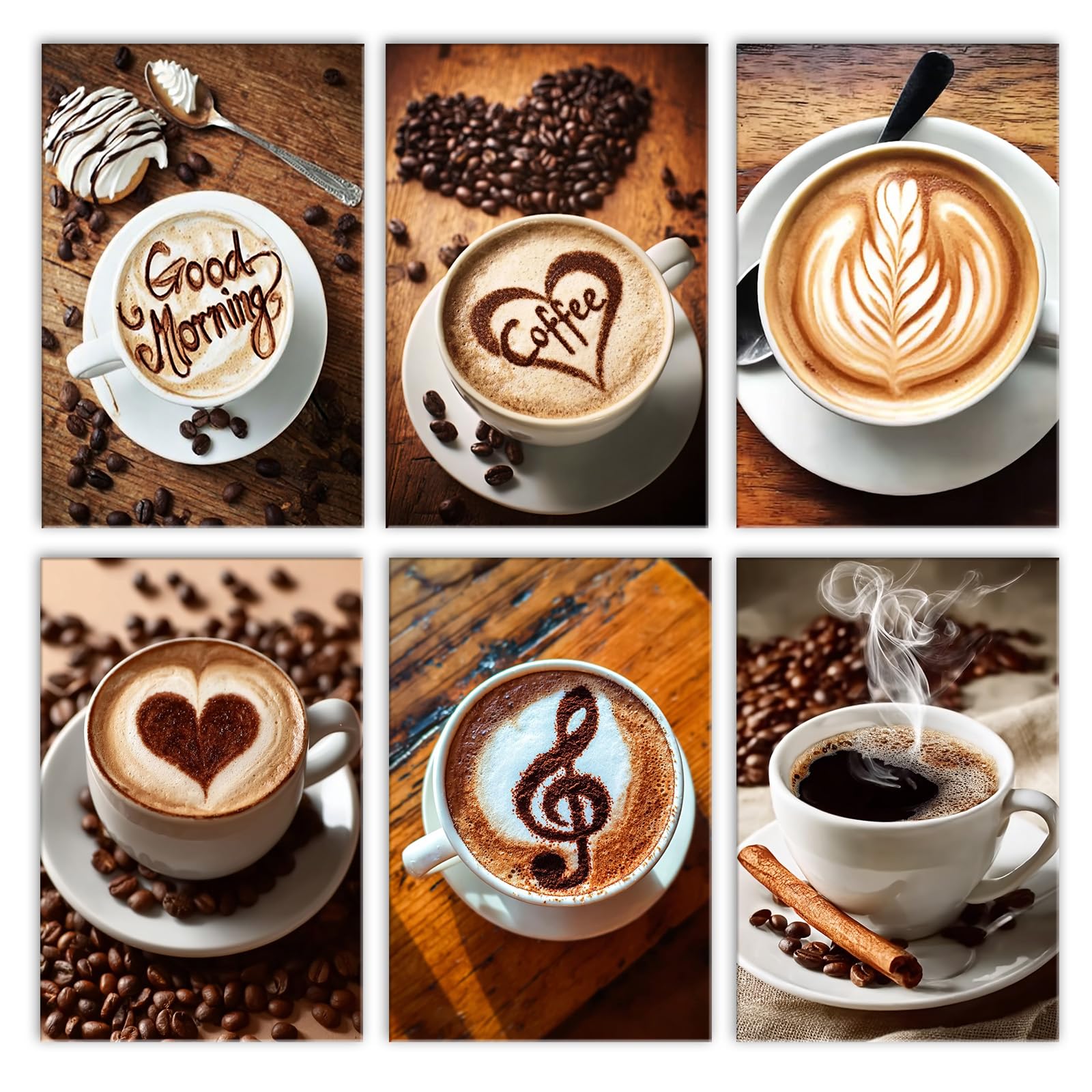Walarky Coffee Drawing Paint by Number Adults Set of 6 Latte Art Digital Oil Painting Frameless