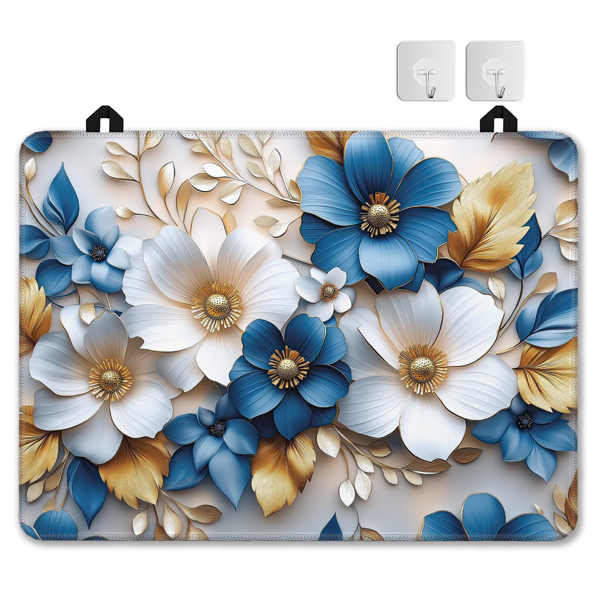 Groovy Flower Glass Top Stove Cover Protector,Modern Blue White Gold Flower Heat Resistant Stove Top Cover, Large Size Range Covers for Electric Stove Countertop Mat, 28 x 20 Inch