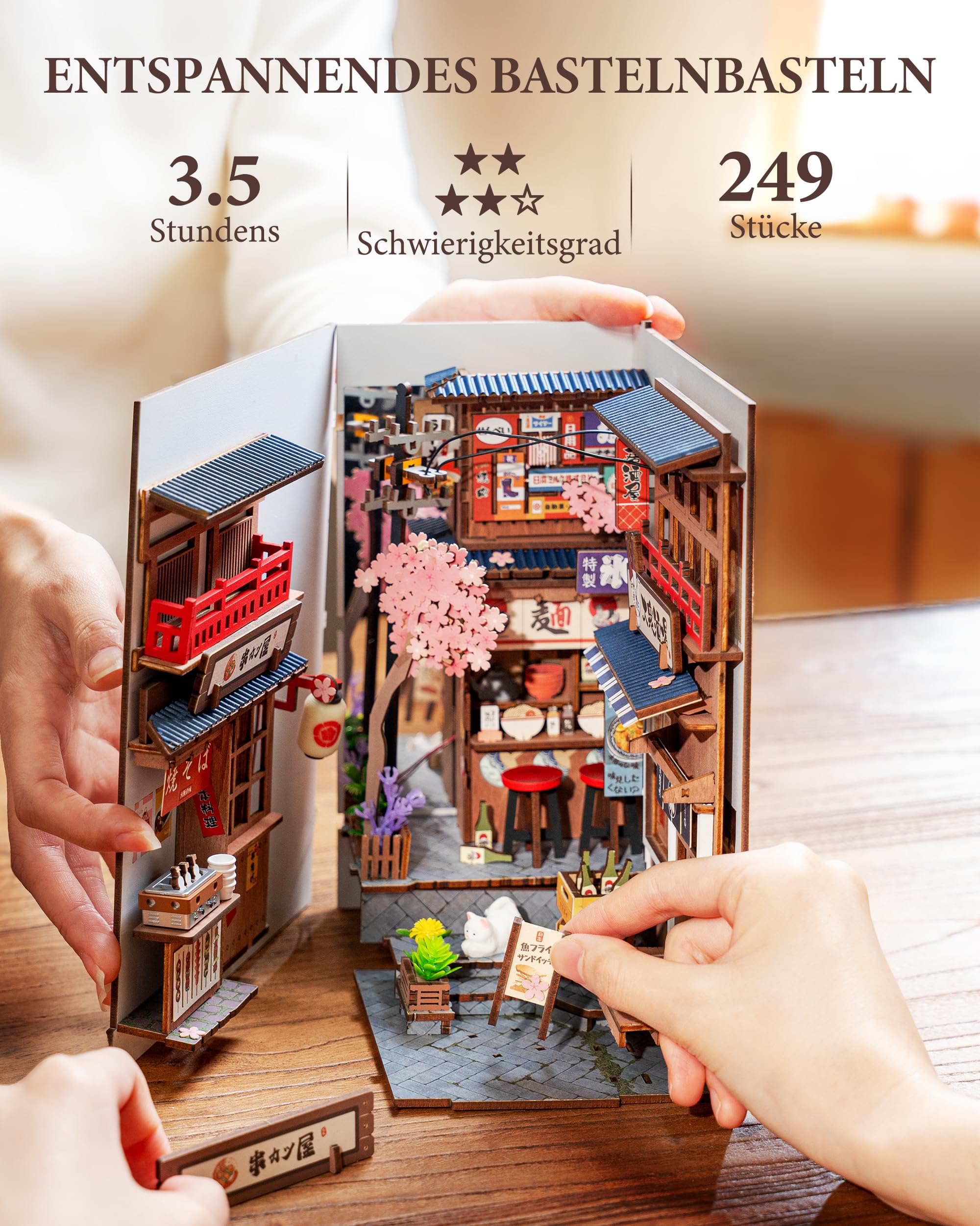 Rolife Book Nook Kit für Erwachsene DIY Miniature House mit Licht Sakura Wine Alley Booknook Bausatz 3D-Holzpuzzle Bücherstütze für Regal Bibliothek Bücherregal Dekoration