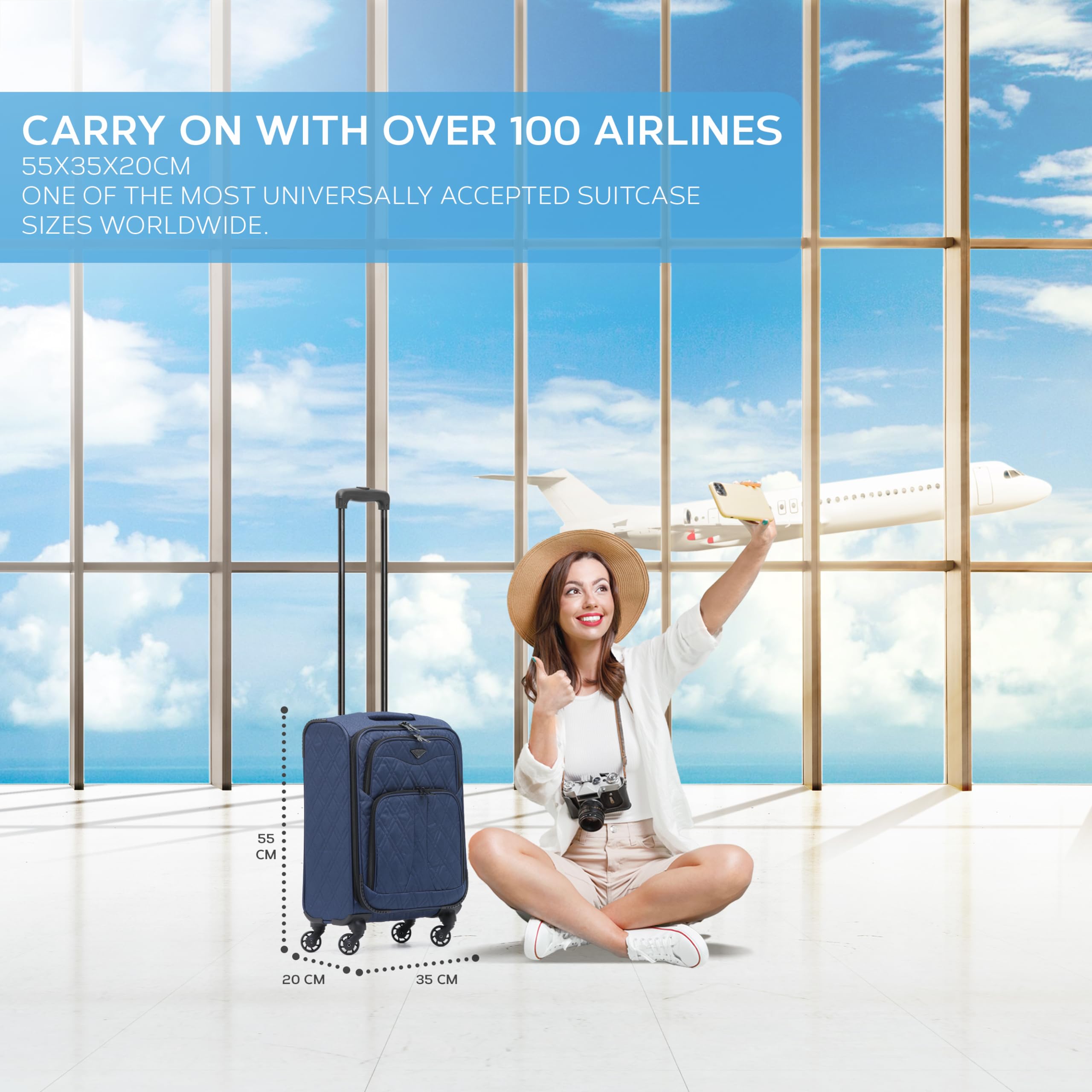 Flight Knight Lightweight 4 Wheel 800D Soft Case Quilted Suitcase Robust Anti Crack Cabin Carry On Hand Luggage Approved for Over 100 Airlines Including easyJet, BA & Many More!