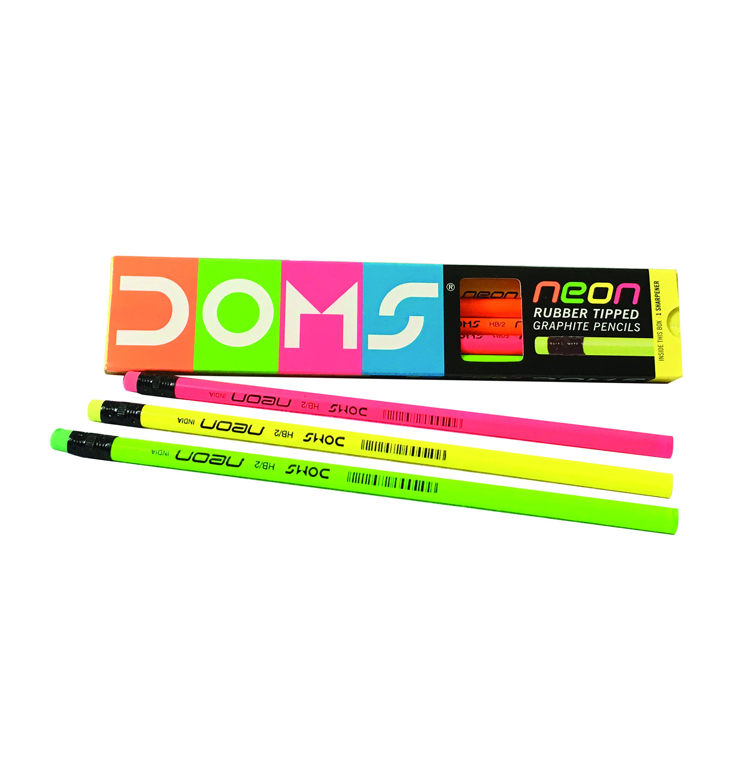 Doms Rubber Tipped Graphite Pencils In Neon Colors (Free Sharpner) 10 Nos.