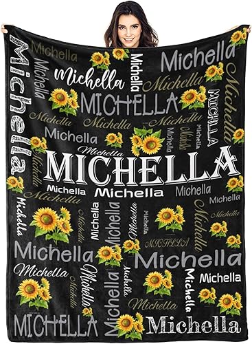 Manta personalizada con nombre, manta personalizada con nombre, mantas personalizadas con texto, mantas de girasol, regalo personalizado para el día
