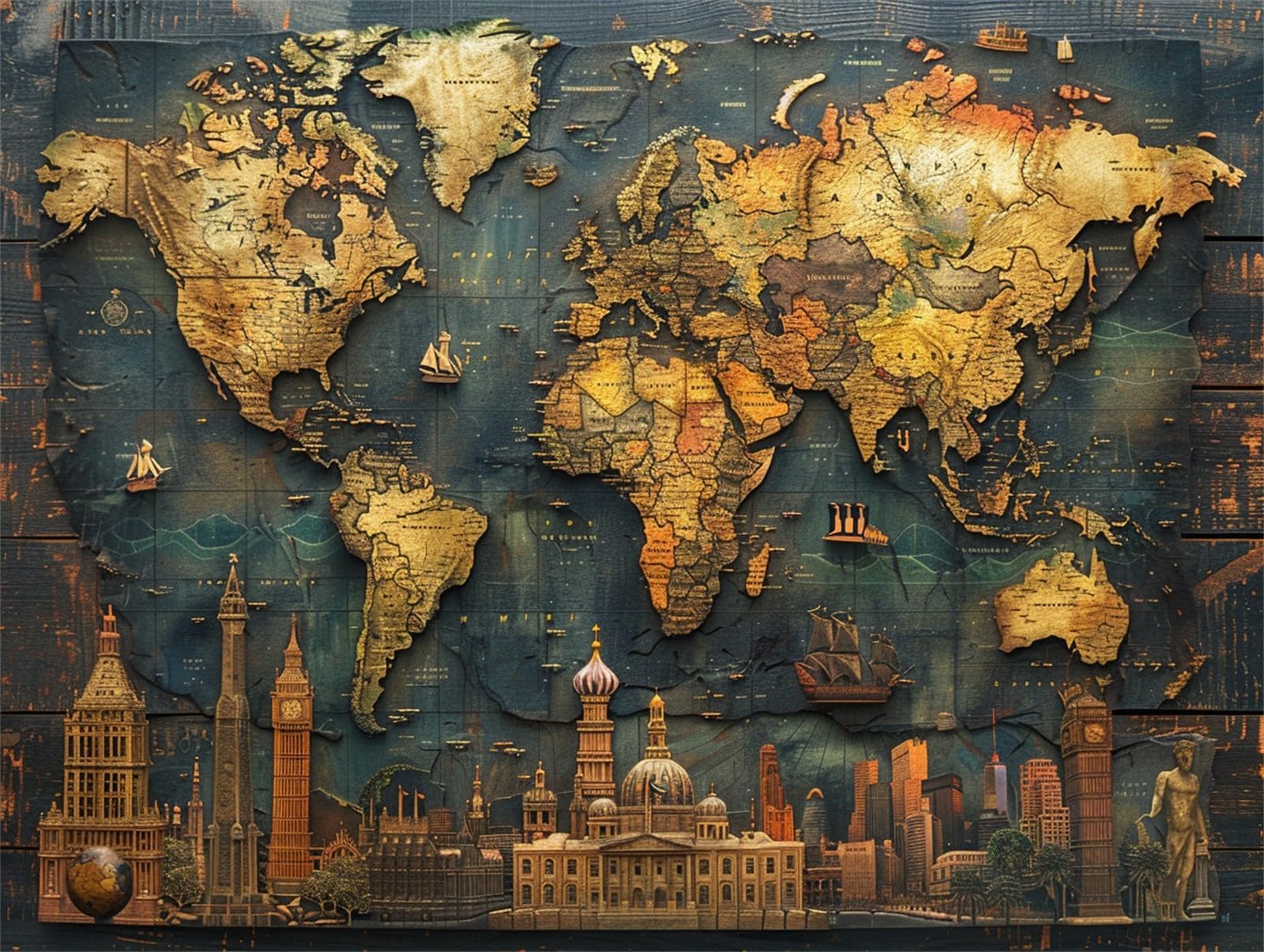 DIY Paint by Numbers for Adults World map Paint by Numbers City Canvas Oil Painting Kit for Beginners, with 3 Brushes and Acrylic Pigment for Home Wall Decor Gifts for Women 30x40cm (Without Frame)