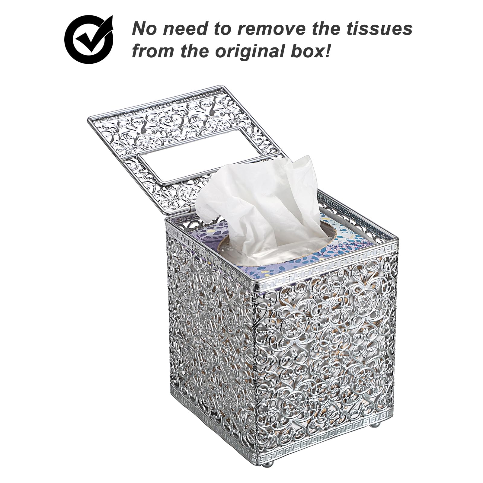Sumnacon Boîte à mouchoirs carrée avec couvercle, support de boîte à mouchoirs en métal élégant pour salle de bain, toilettes, cuisine, table, bureau à domicile, argent