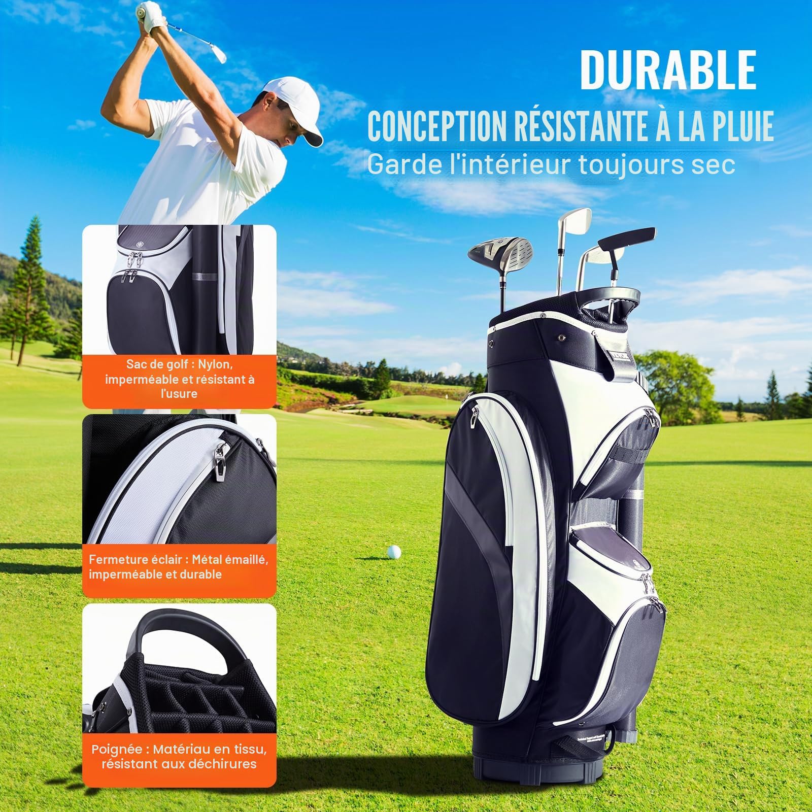 VEVOR Sac de Chariot de Golf avec séparateur sur Le Dessus à 14 Compartiments, Plusieurs Poches de 91,4 cm, Sacs de Golf durables avec poignées, Housse Anti-poussière et Sangles Amovibles pour Homme