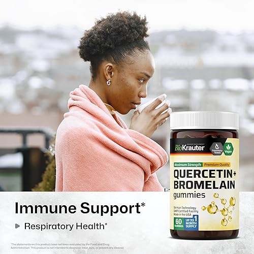 Vista 2 de BIO KRAUTER Quercetin with Bromelain Gummies - 1000 mg Mix - 60 Vegan Chews - Quercetin Gummies - Vegan Immune Support - Source of Antioxidants