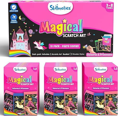 Miniatura 1 de Skillmatics Recuerdos de fiesta (paquete de 15)  Juego de arte mágico para rascar para niños, unicornios y princesas, bolsas de regalo rosas,