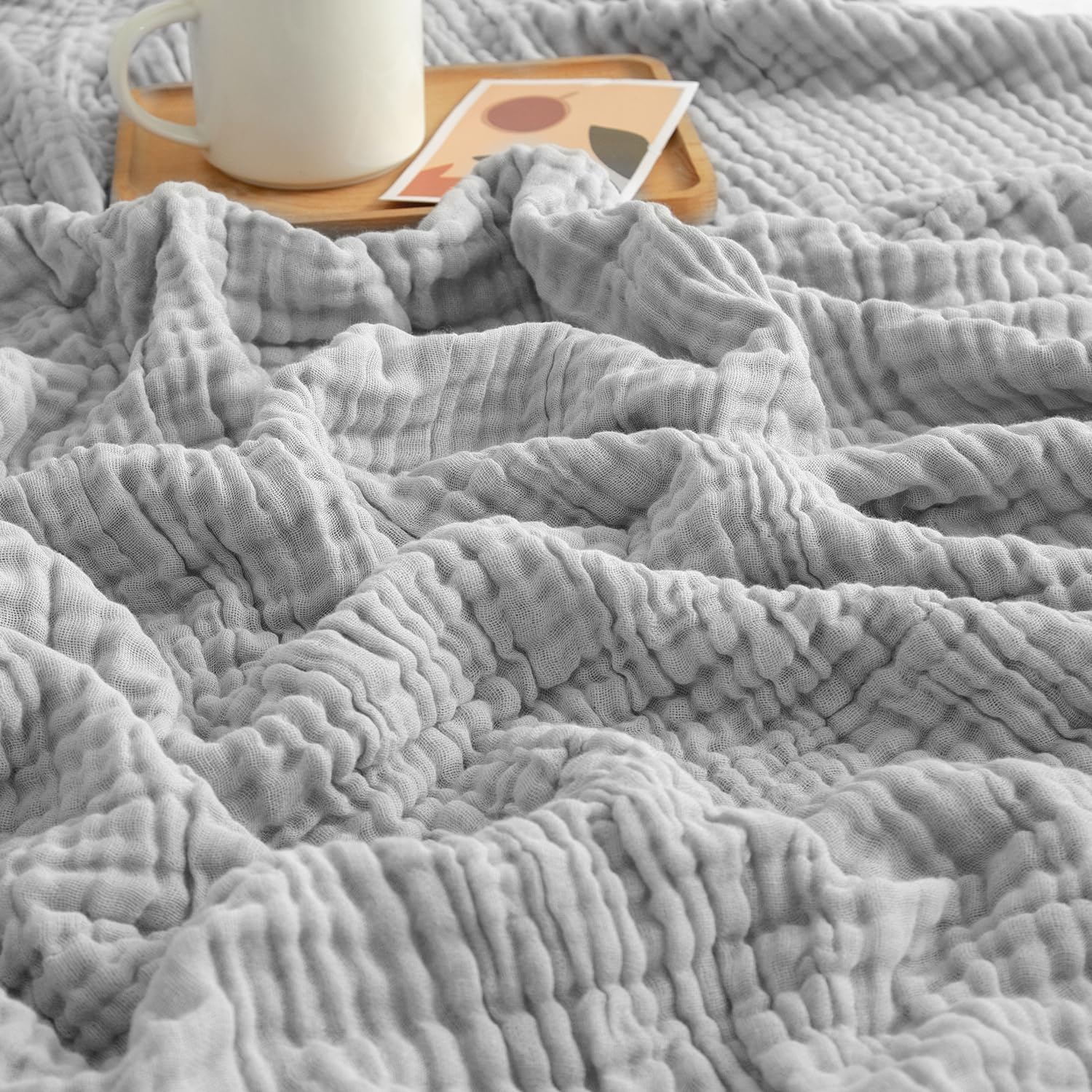 EMME Muslin Blankets for Adults Grey Small Blanket 40" x 50" | Throw Blanket for Couch Breathable Gauze Soft Lightweight Airy Light