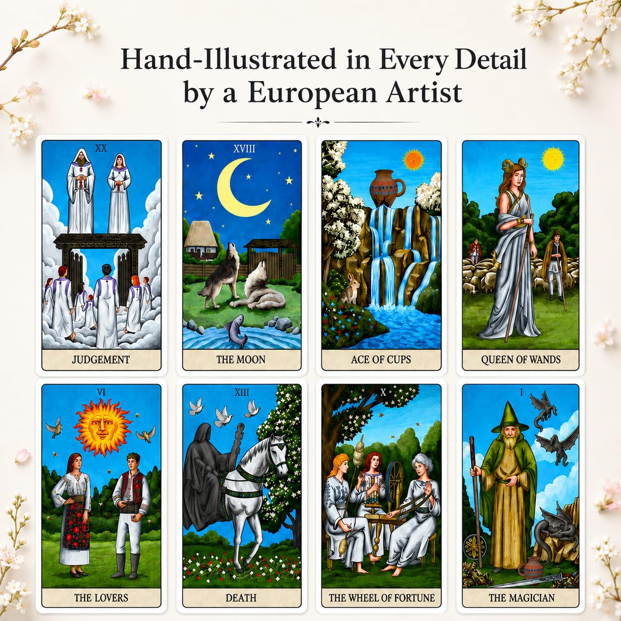 Jeu de tarot folklorique d'Europe de l'Est avec guide – 78 cartes de tarot illustrées, inspirées de la mythologie européenne, jeu de tarot pour débutants et collectionneurs – Racines et révélation