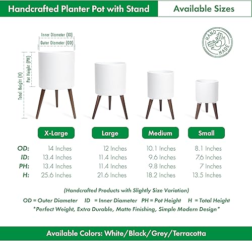 Miniatura 3 de Maceta de interior de mediados de siglo alto de 8, 10, 12 y 14 pulgadas.