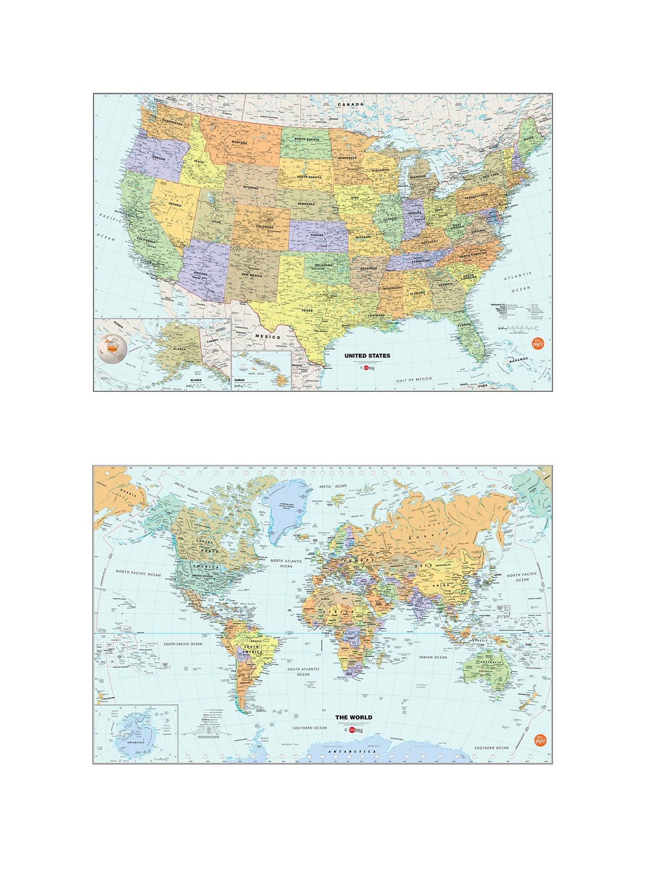 US and World Map Bundle Wall Decals, WP4430