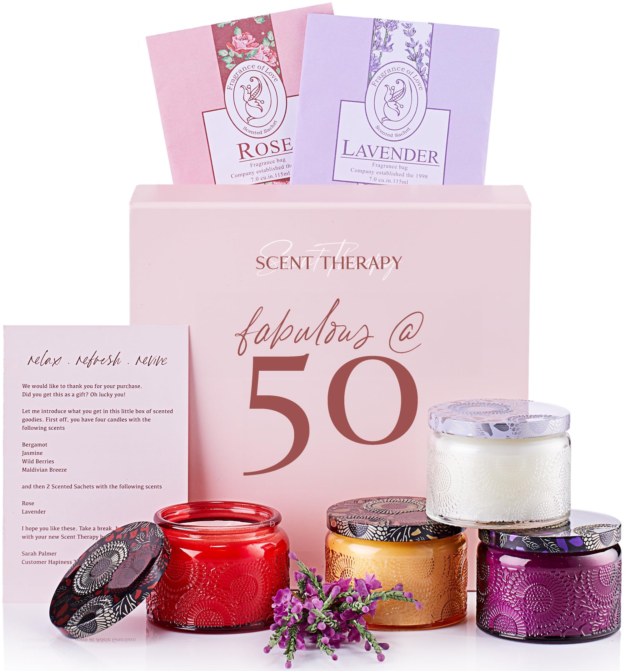 Adelegourdain Women's Purple 50Th Birthday Gifts For - Fabulous At 50 Scented Candle Set - Luxury Aromatherapy Soy Wax Glass Jars - Unique Present For Mom, Sister, Best Friend - Happy Anniversary Decor
