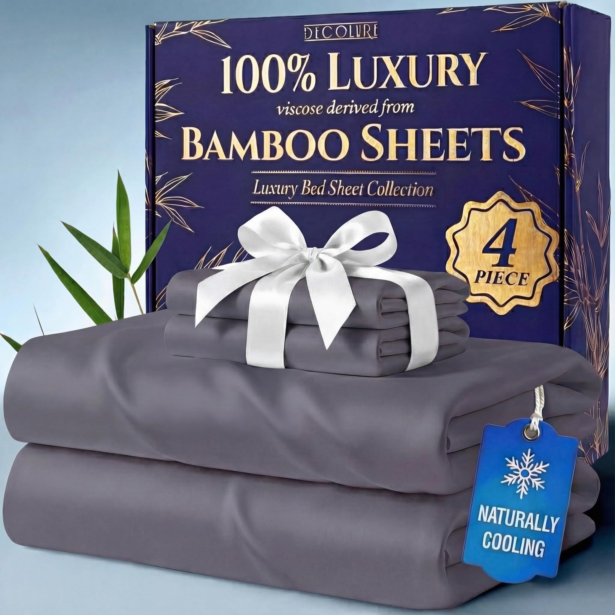 Photo 1 of DECOLURE 100% Viscose Derived from Bamboo Sheets Queen Size - Luxury 4 Pc Naturally Cooling Sheets, Ultra Soft Bed Set - Deep 17" Pockets, Durable Double Stitching, Oeko Tex Standard (Grey)