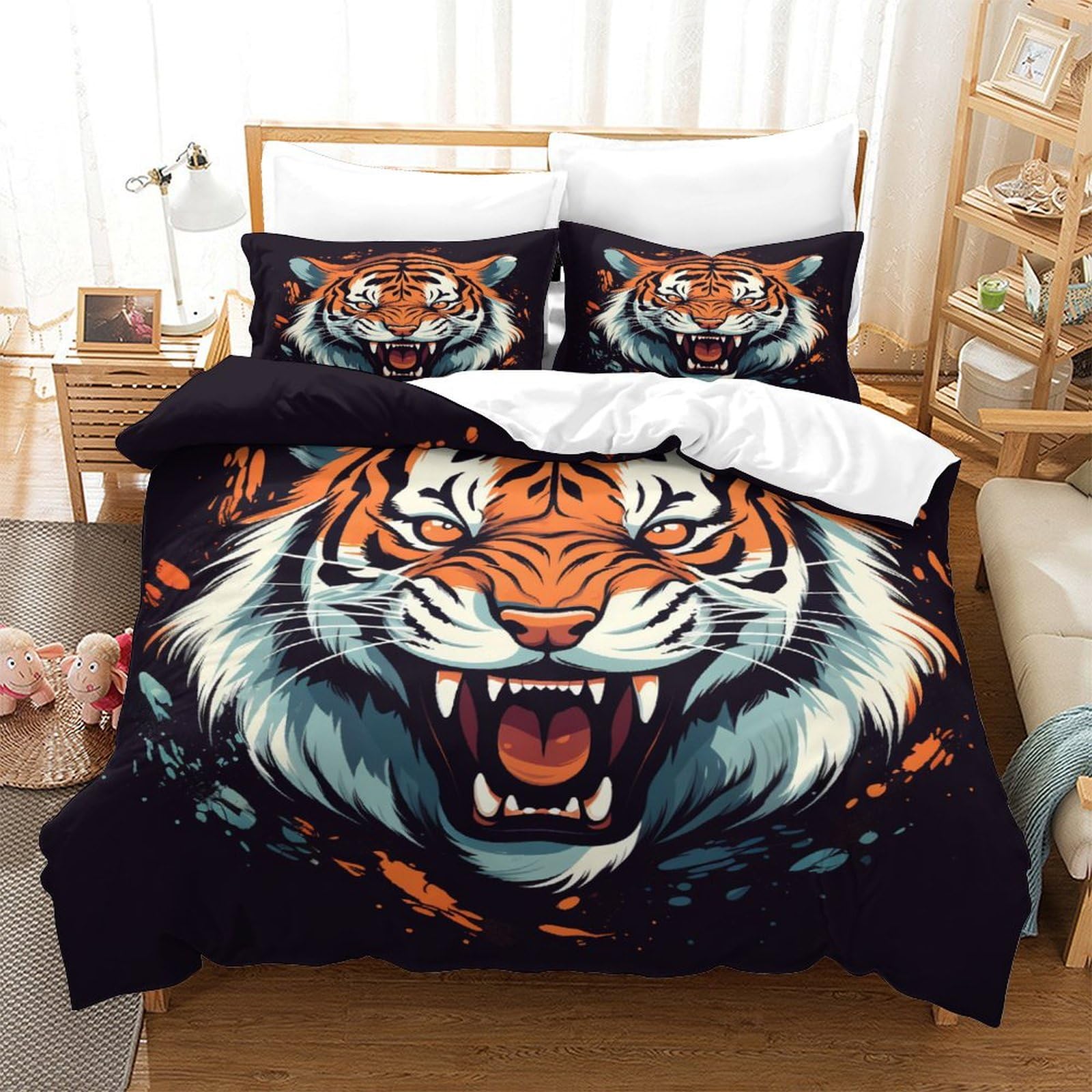 Stampato in 3D tigre Copertina Stampata Microfibra Disegnata Biancheria Da Letto Ipoallergenico Set 3 Pezzi,Double（200x200cm）, Per Ragazzi Adulti