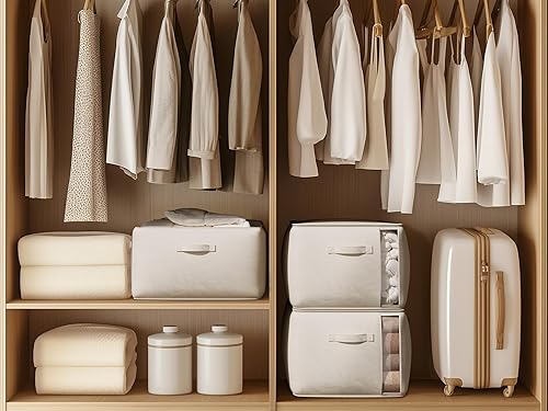 Miniatura 8 de Bolsas grandes de lona para almacenamiento de ropa con asas gruesas y ventana transparente, organizador plegable de lino de algodón para ropa,