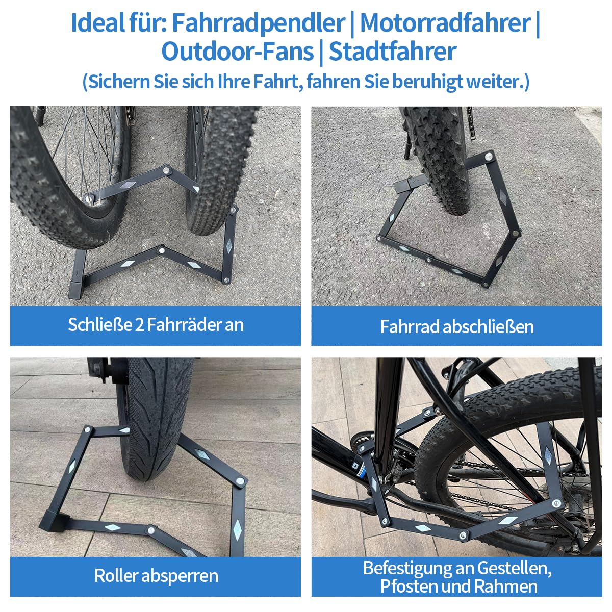 Antivol de vélo pliable avec clé pour une grande sécurité, antivol de vélo de qualité supérieure avec maillons robustes pour vélo, vélo électrique, scooter et scooter électrique