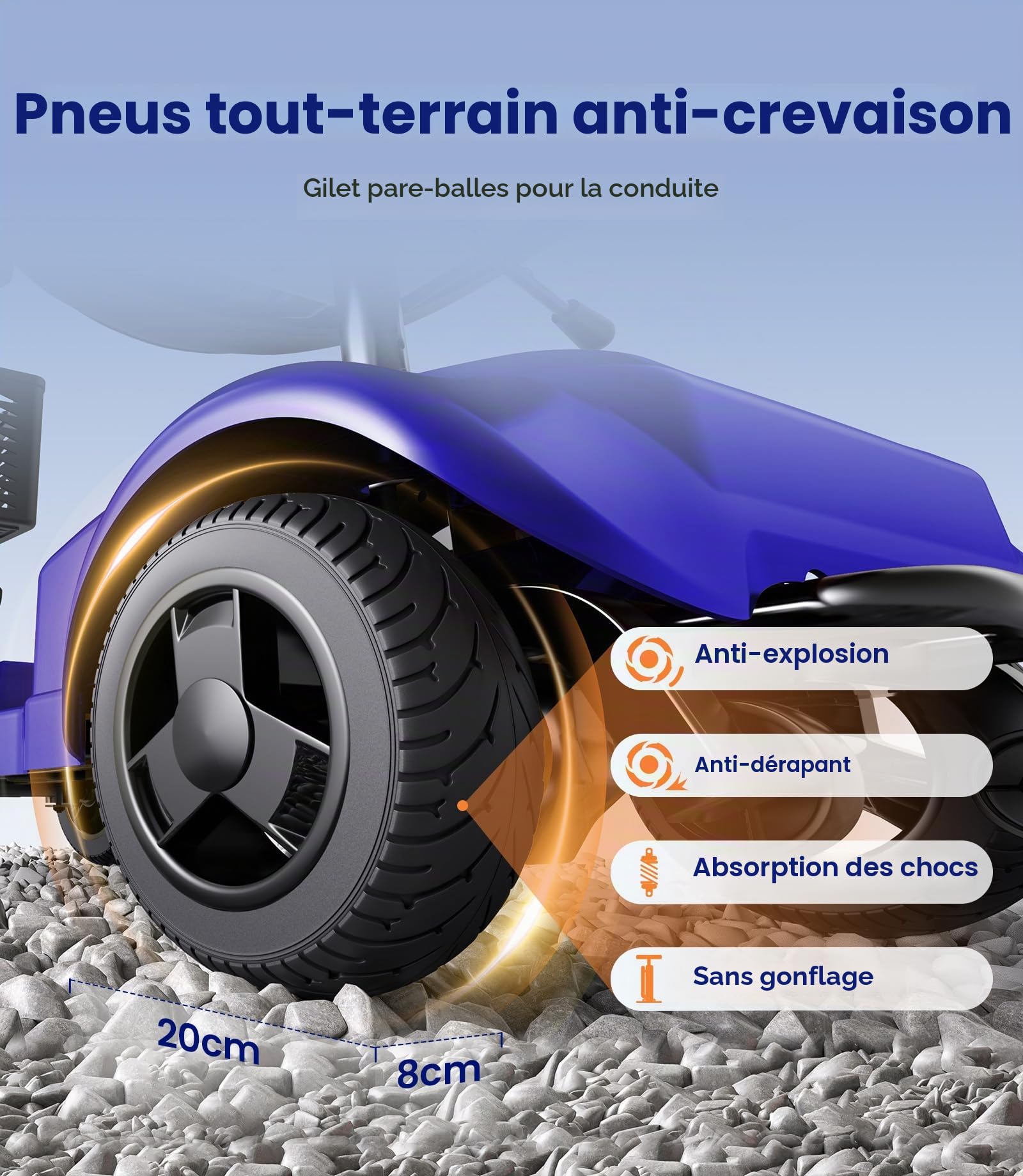 VOCIC D42 Scooter de mobilité Pliable BIS 135KG,20KM Scooter électrique | 4 roues tout terrain avec bâche et panier,Scooter de mobilité stable avec pneus increvables, Support 5 ans| Bleu
