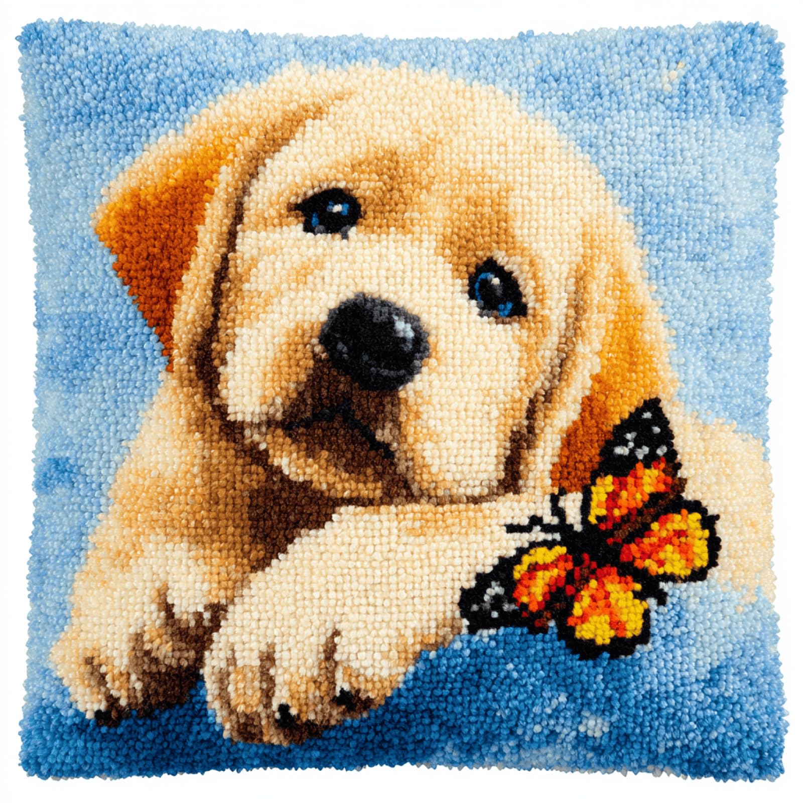 kitphoenix Complete Latch Hook Cushion Kit for Adults Puppy Butterfly