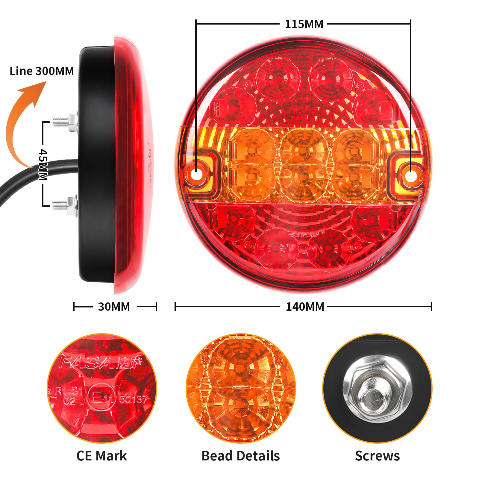 Feux Arrière De Remorque Camion étanches 12V/24V - Lot De 2 - Haute Luminosité - Pour Bus, Camions, Remorques - Facile à Installer