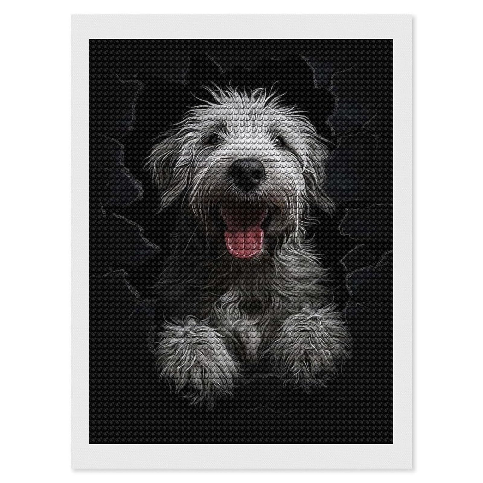 Junmoney Pyrenean Shepherd Diamond Art Kit 12"x16", for Beginners, Vintage Style Decor, Good for Quiet Evenings, Festive Craft Gift