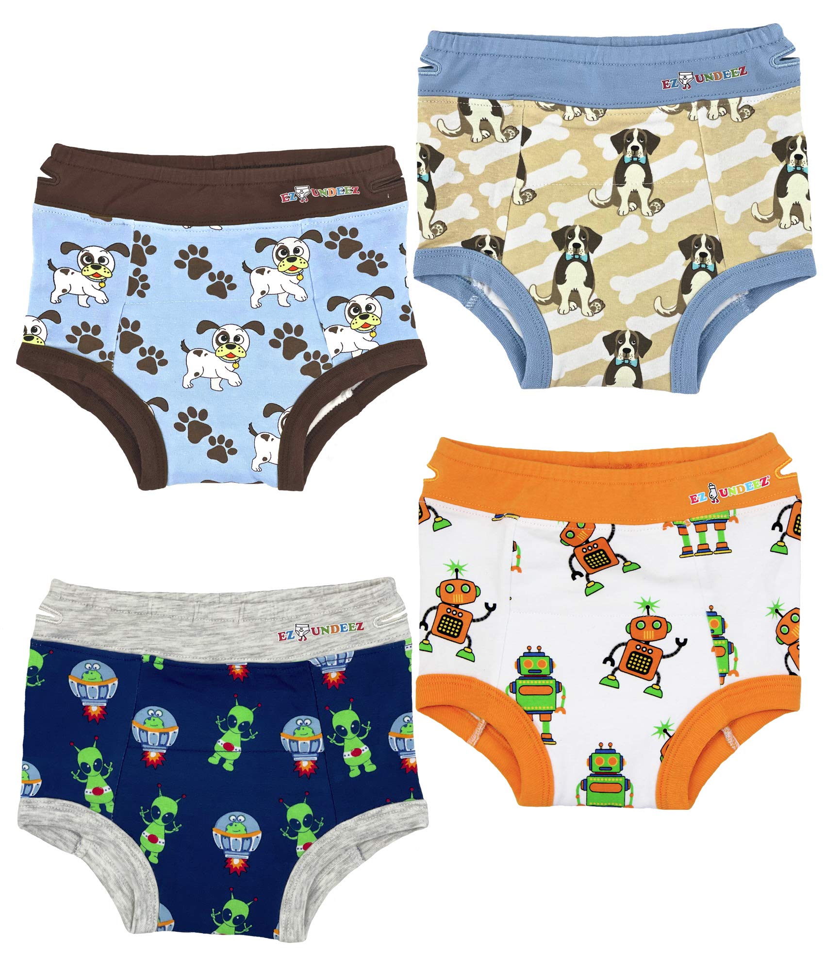 Ez Undeez Toddler Training Underwear, Briefs with easy pull up handles, (4 Pack)