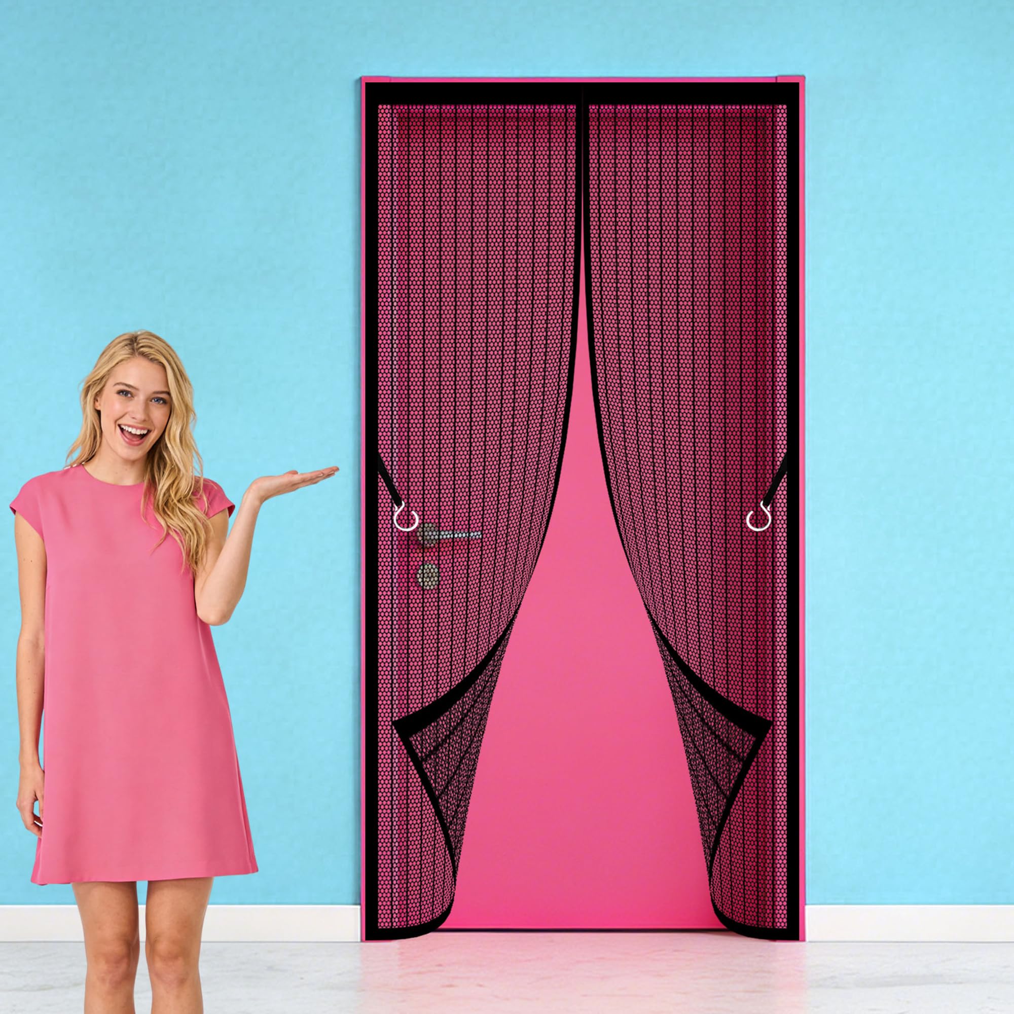 Polyester Magnetic Door 112 x 246 cm Powerful Magnets Fly Screen Anti Mosquito Keep Fresh Air in Bugs Out Suitable for Patio Room Balcony Bedroom, Black