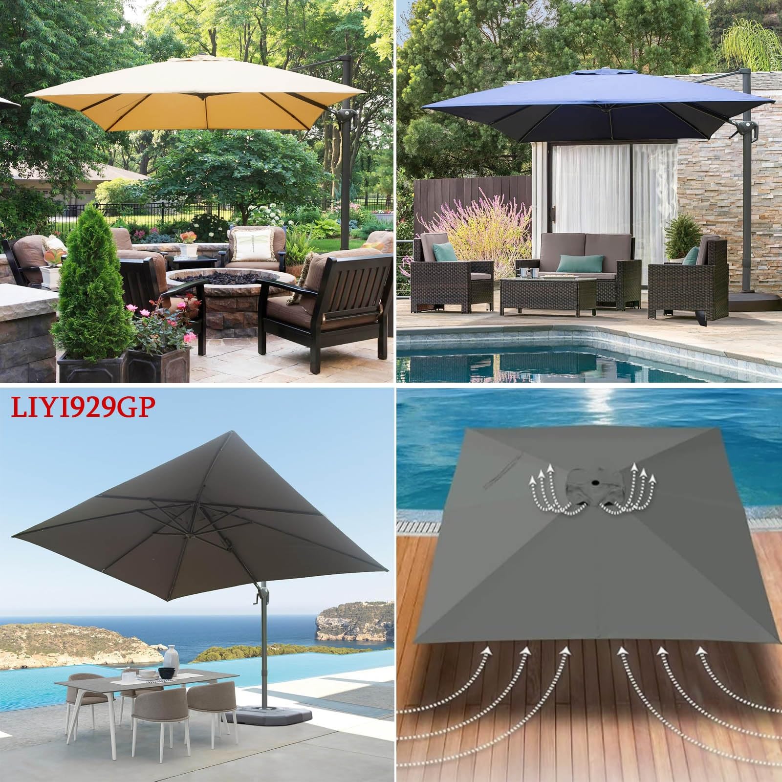 Bâche De Rechange pour Parasol Déporté Carré 3x3m UPF 50+ Imperméable ProtectionUV Toile Canopy