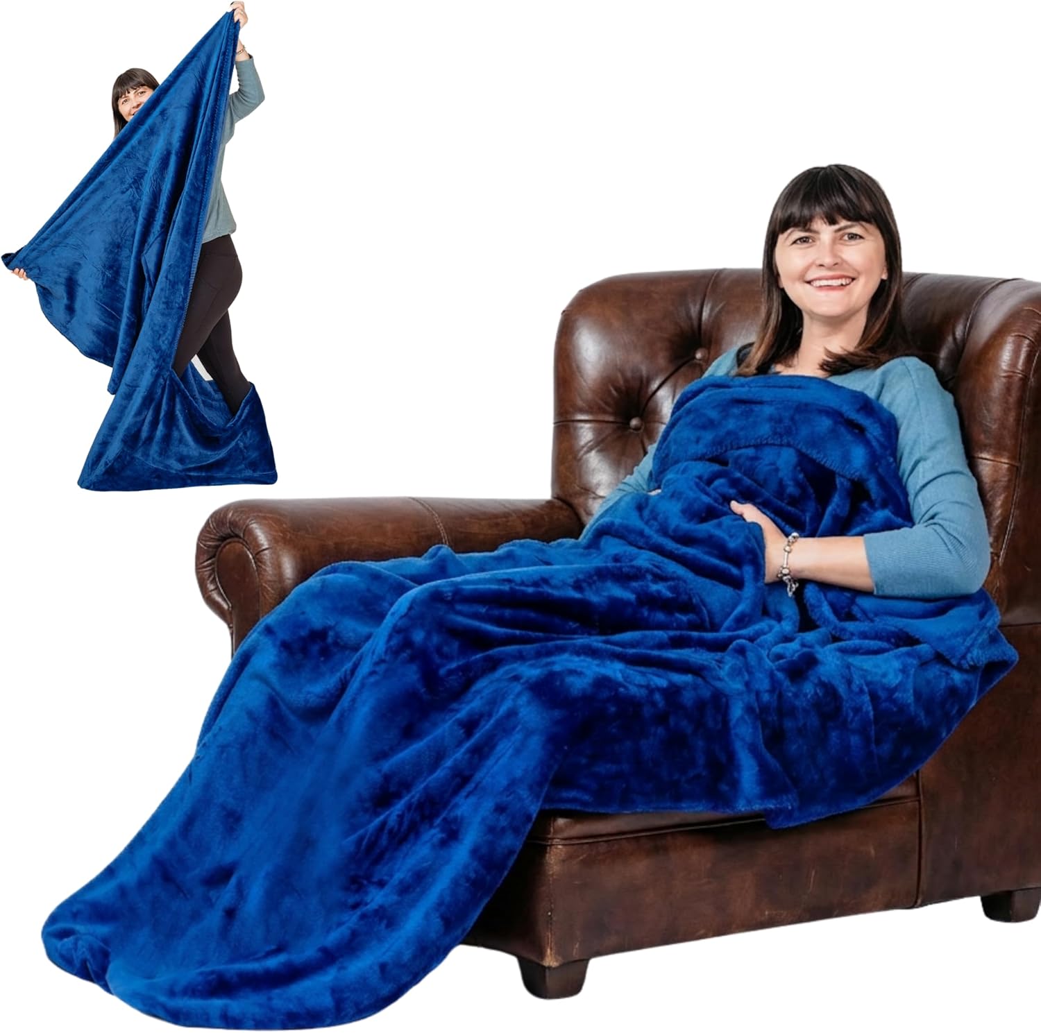 Giant Plush Fleece Lightweight Foot Pocket Blanket -Patent Pending- Premium Gifts for Men Who Wants Nothing - Cool Gamer Gifts for Men Who Have Everything (Fleece, Silver Grey)