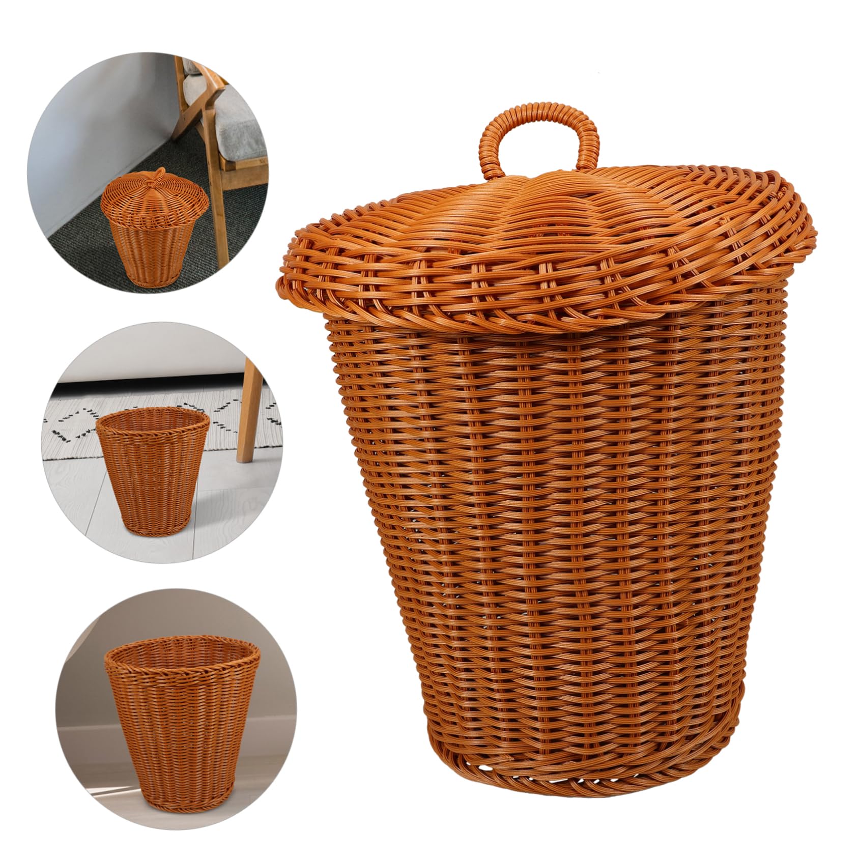 Cestino Intrecciato da Rifiuti Tavolo Rattan in Marrone