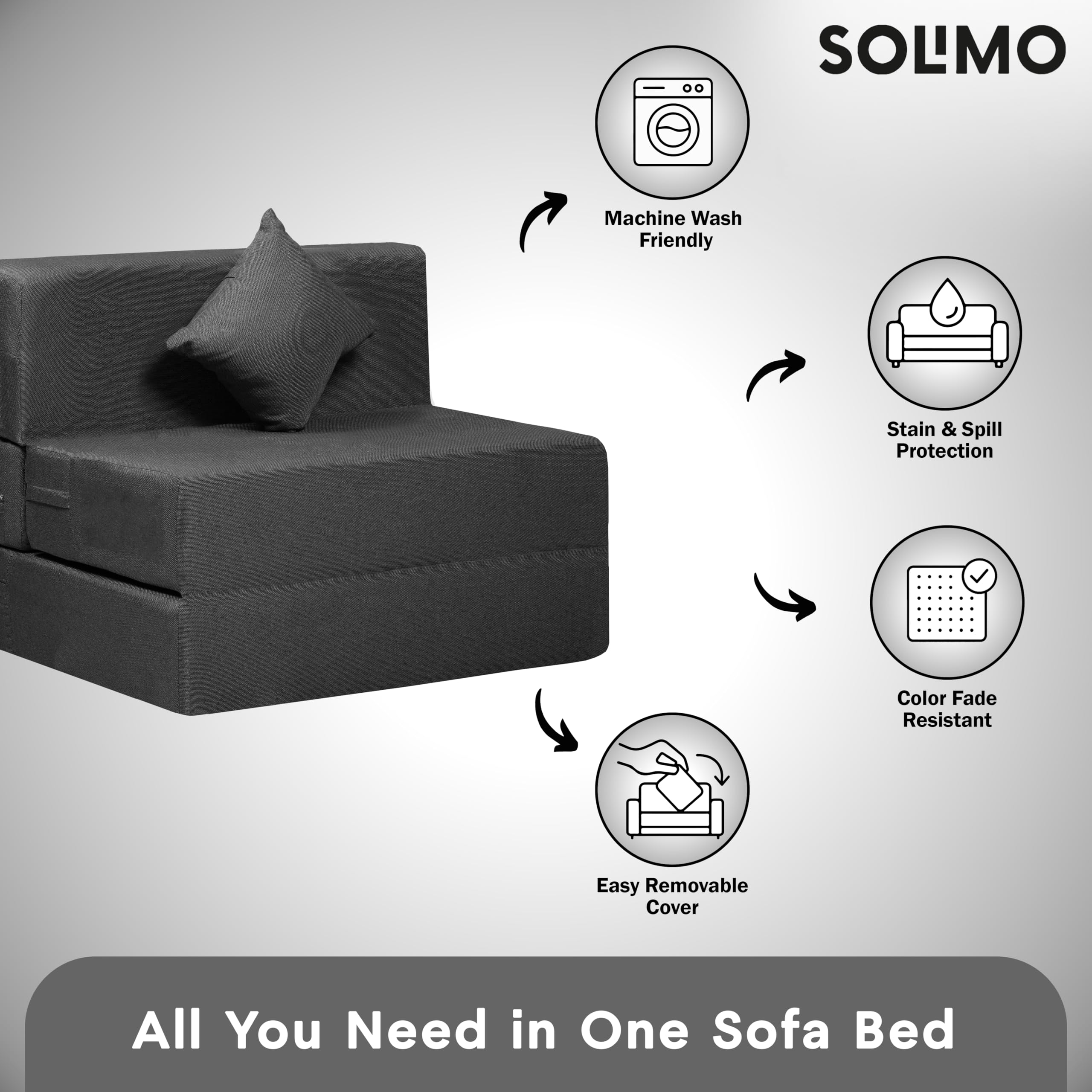 Amazon Brand - Solimo 1 Seater 3 * 6 Jute Fabric Washable Cover Sofa Cum Bed with 1 Cushion 1 Seater Double Foam Fold Out Sofa Cum Bed (Finish Color - Grey Delivery Condition - Pre-Assembled) 3