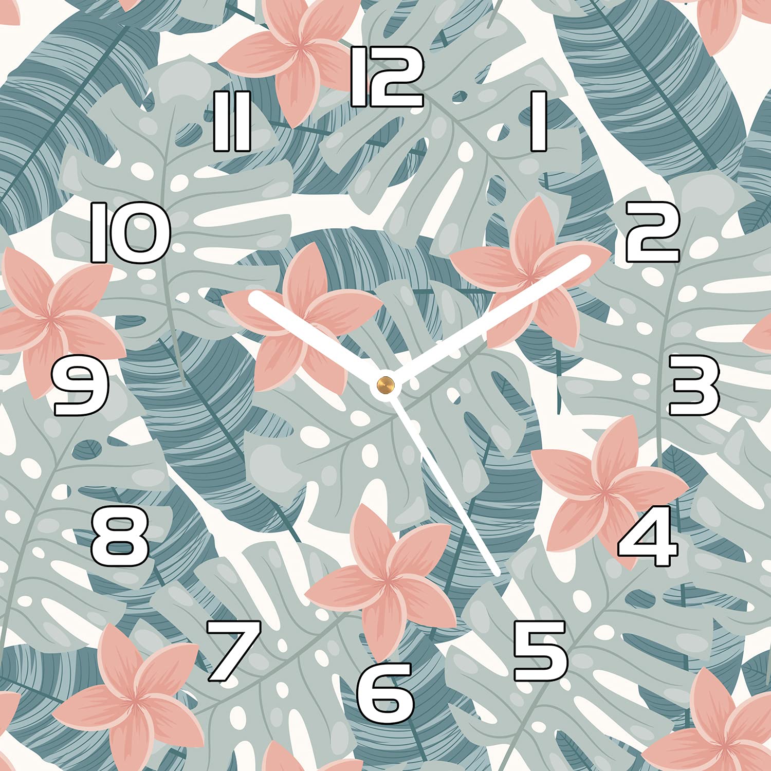 Horloge en verre 30x30 cm Fleurs de Perroquet avec aiguilles noires pour cuisine et salon