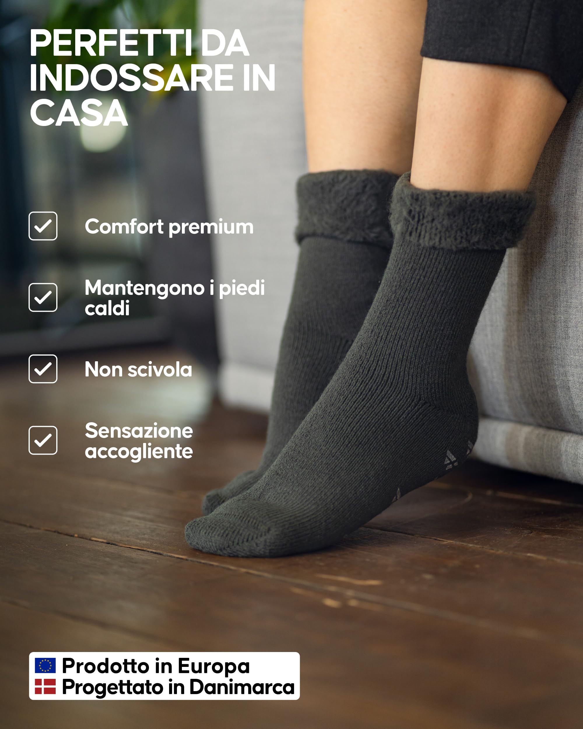 DANISH ENDURANCE Calze Antiscivolo Termiche, con Interni in Pile, per Uomo, Donna e Bambino, 2 Paia