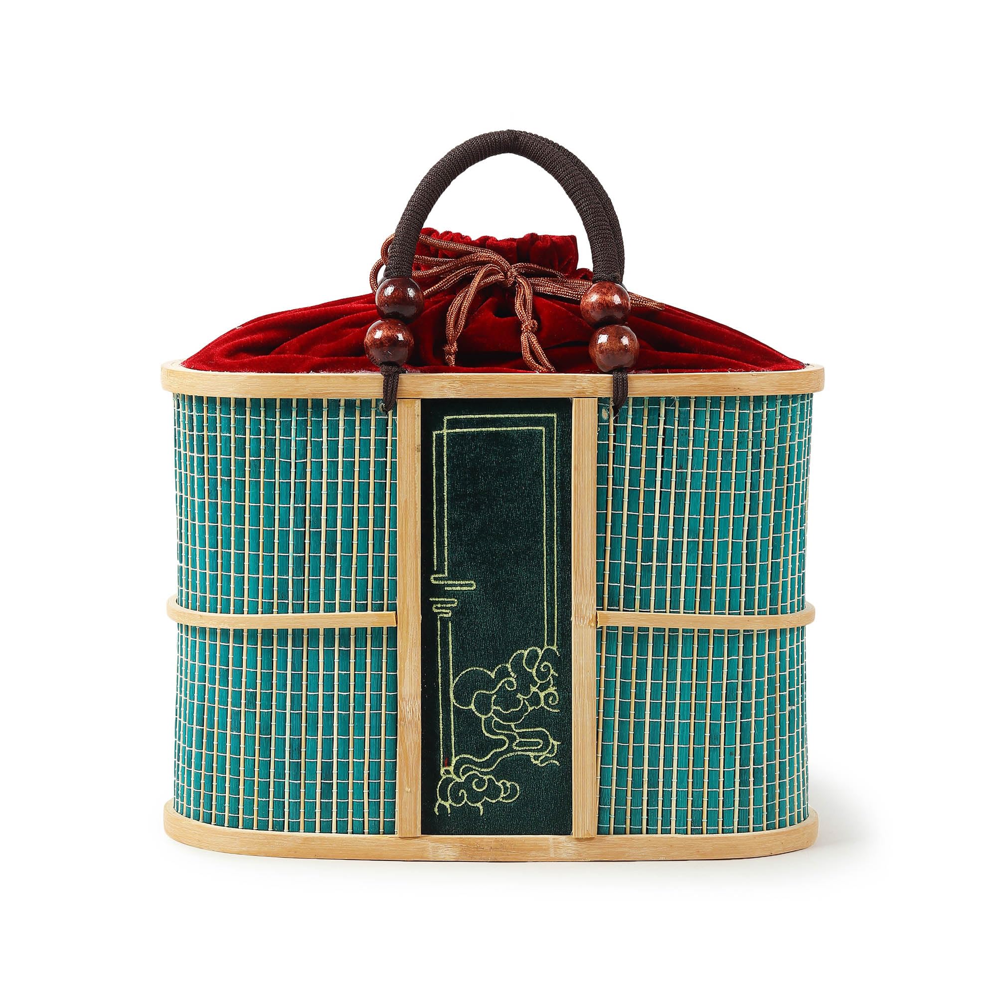 Habere India-All the Cultures Fabricating India Bamboo Picnic Basket with Top Handle Ideal for Outdoor Dining and Family Picnics | Wicker Modern Picnic Basket (L35 x W15 x H28 cm) 1