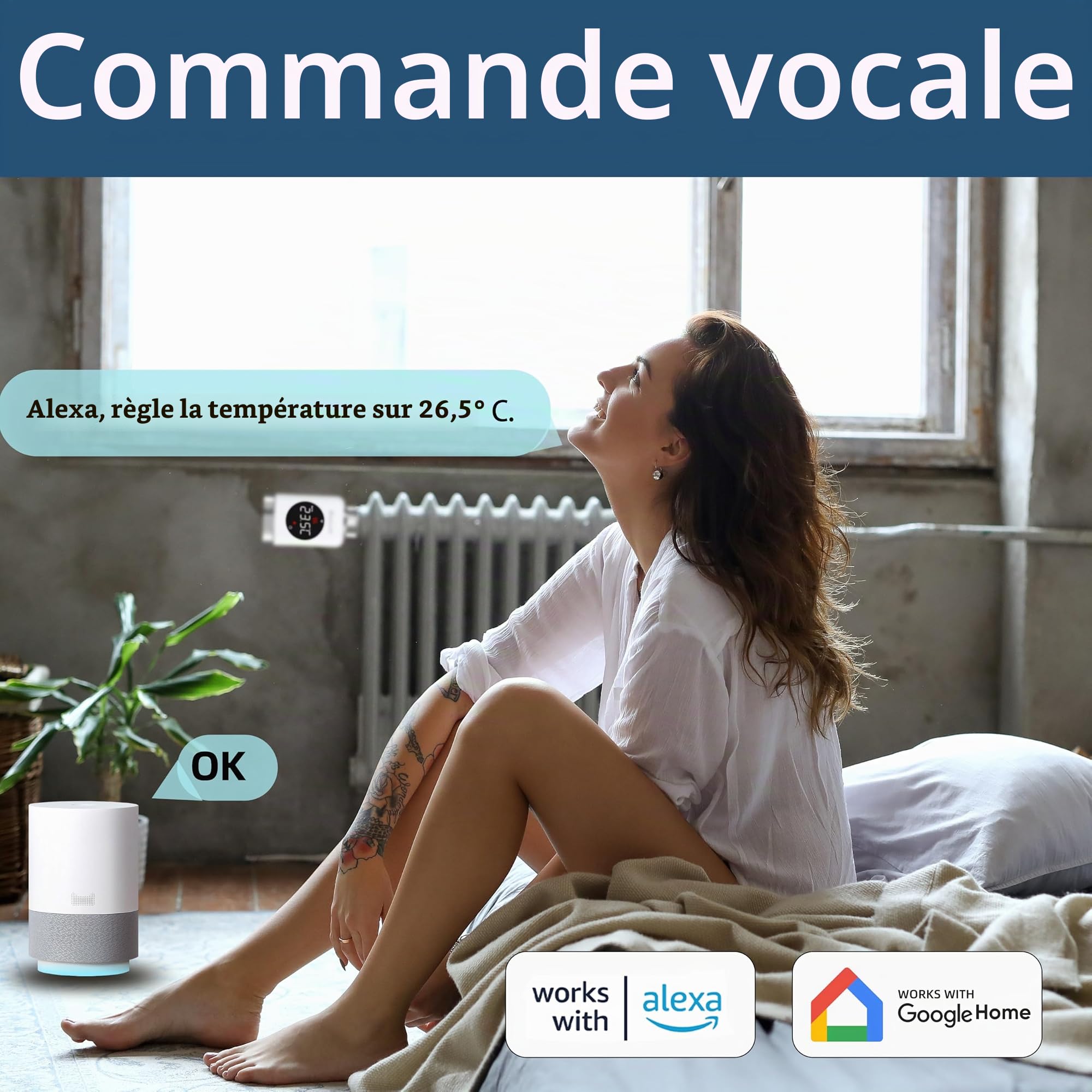 SALCAR WiFi Thermostat Connecté TRV801W Tête Thermostatique Compatible avec Amazon Alexa & Google Assistant Programmable Tuya Thermostat Radiateur, Aucune Passerelle Requise