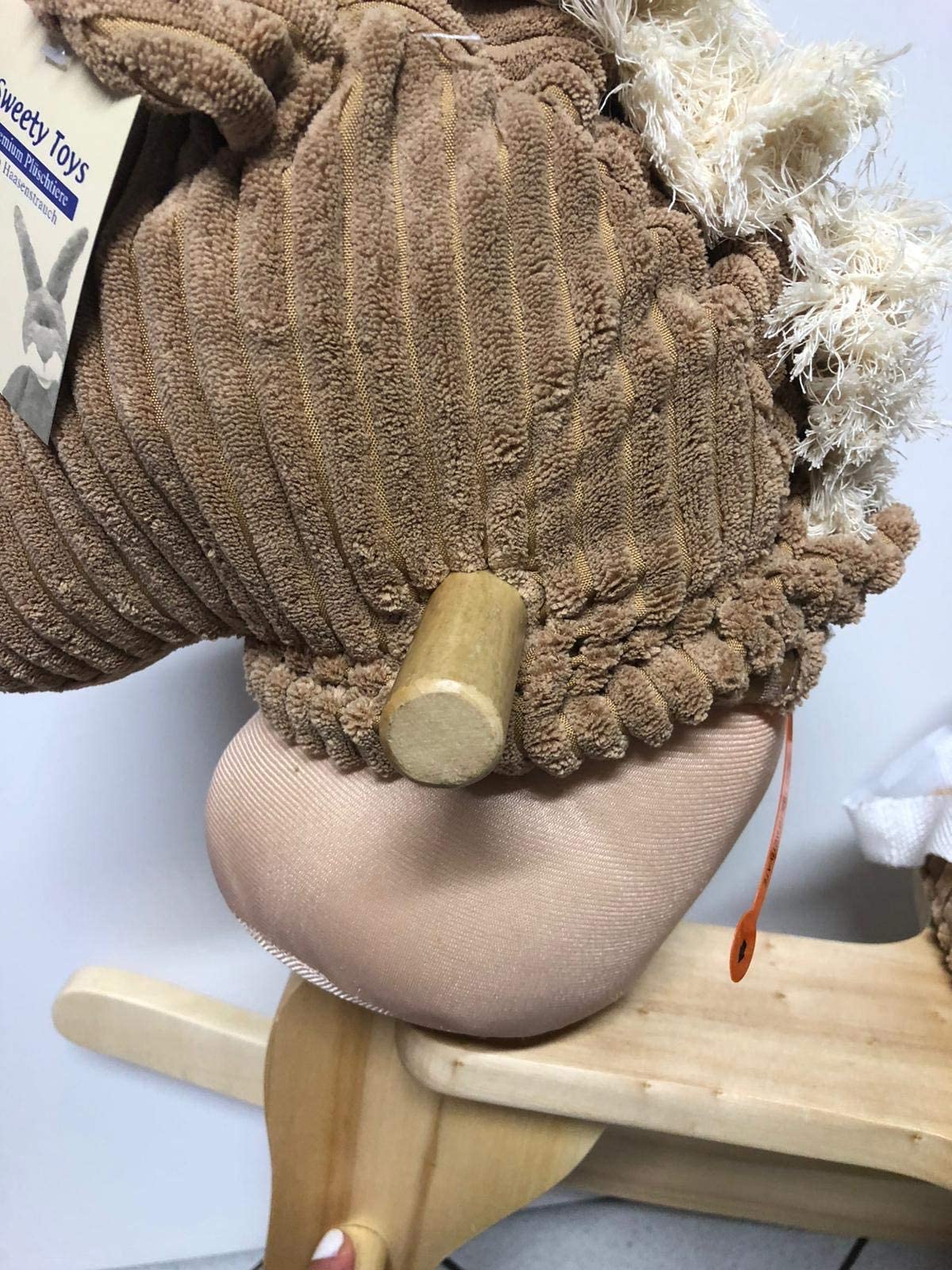 Sweety Toys 7080 Schaukeltier Schaukelpferd beige Cord mit Galoppgeräuschen und Pferdegewieher