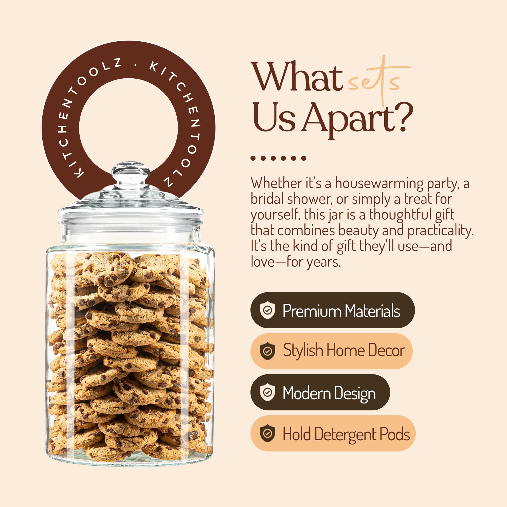 Tarro de cristal para galletas de 1.5 galones, contenedor alto de almacenamiento de alimentos con tapa hermética, recipiente de cocina grande para azúcar, harina, golosinas para perros, dulces,
