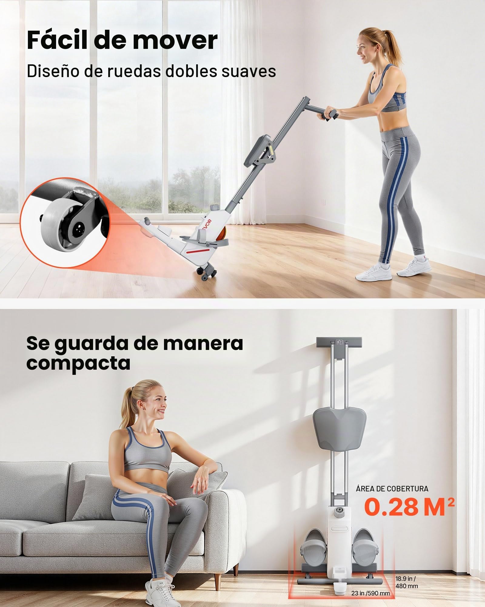 VEVOR Máquina de Remo Magnética Silenciosa, con 16 Niveles de Resistencia Ajustables, con Rieles Deslizantes Dobles y Pantalla LCD, Compatible con Aplicación Bluetooth, 1450 x 480 x 585 mm, Blanco