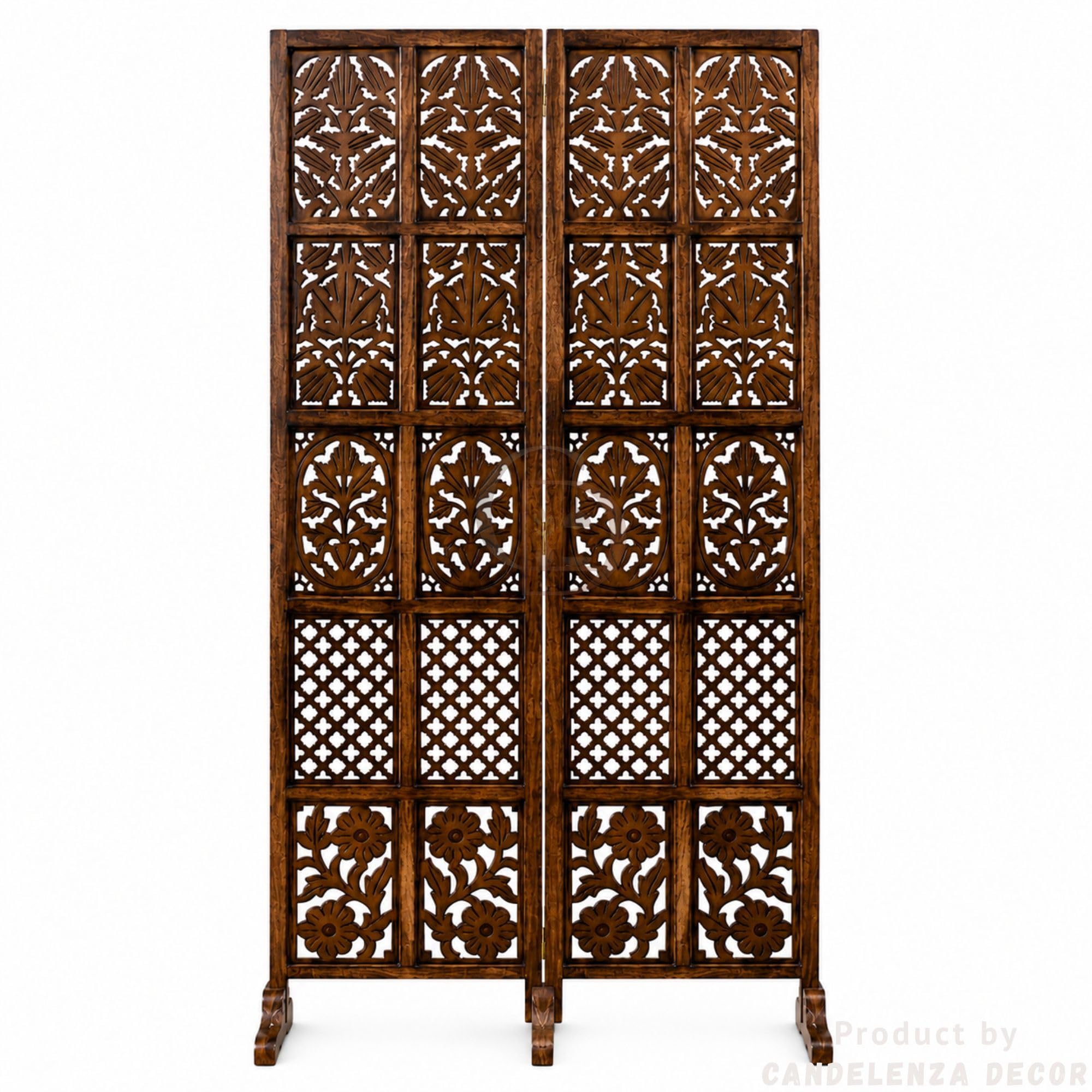 Handcrafted Wooden Room Divider 2 Panel Folding Privacy Screen, Solid Wood Decorative Partition for Living Room, Bedroom, Office, Home Decor, Brown Finish, 72 x 40 Inches-image-13