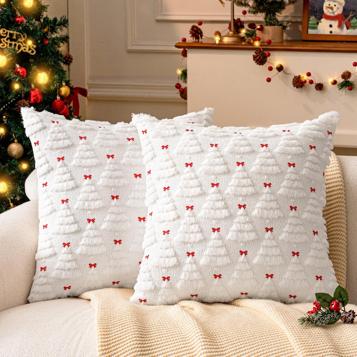 a moment New 3D Christmas Tree Pillow - Ultra Soft Fluffy Holiday Decor Throw Pillow Cover Pack of 2, Festive Bed Sofa Couch Decor for Xmas (Green, 12x20 Inch)