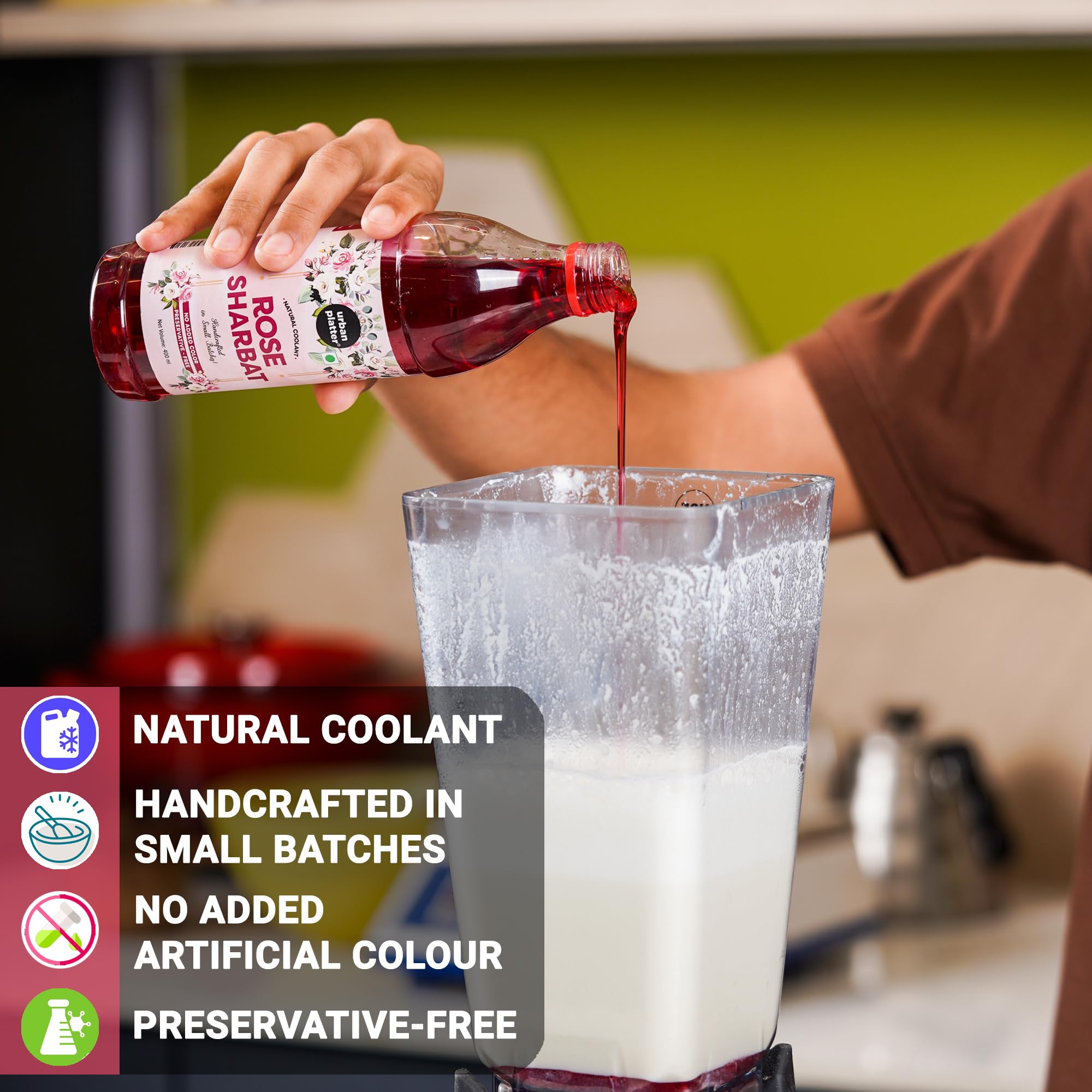 Urban Platter Rose Sharbat, 400ml (Natural Coolant | Handcrafted syrup in Small batches | Preservative-Free | No Added Colour) 3