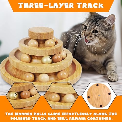 Miniatura 2 de Pista de bolas para gatos, torre de bolas para gatos de 3 niveles con 9 bolas extraíbles para juego interactivo y ejercicio mental y físico, tamaño