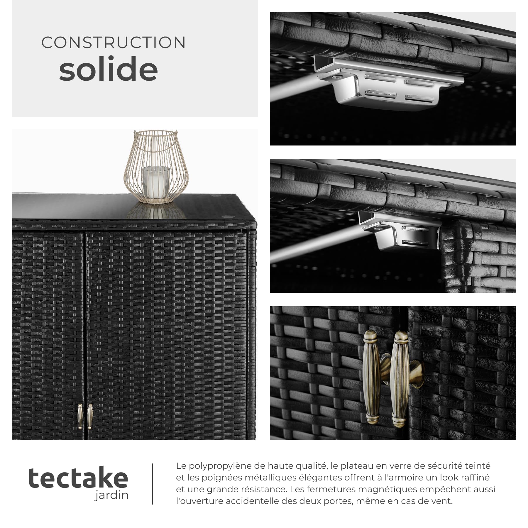 Tectake Armoire de Jardin 84,5x40,5x103,5 cm Résine tressée Aluminium 2 Portes 3 étagères 75 kg