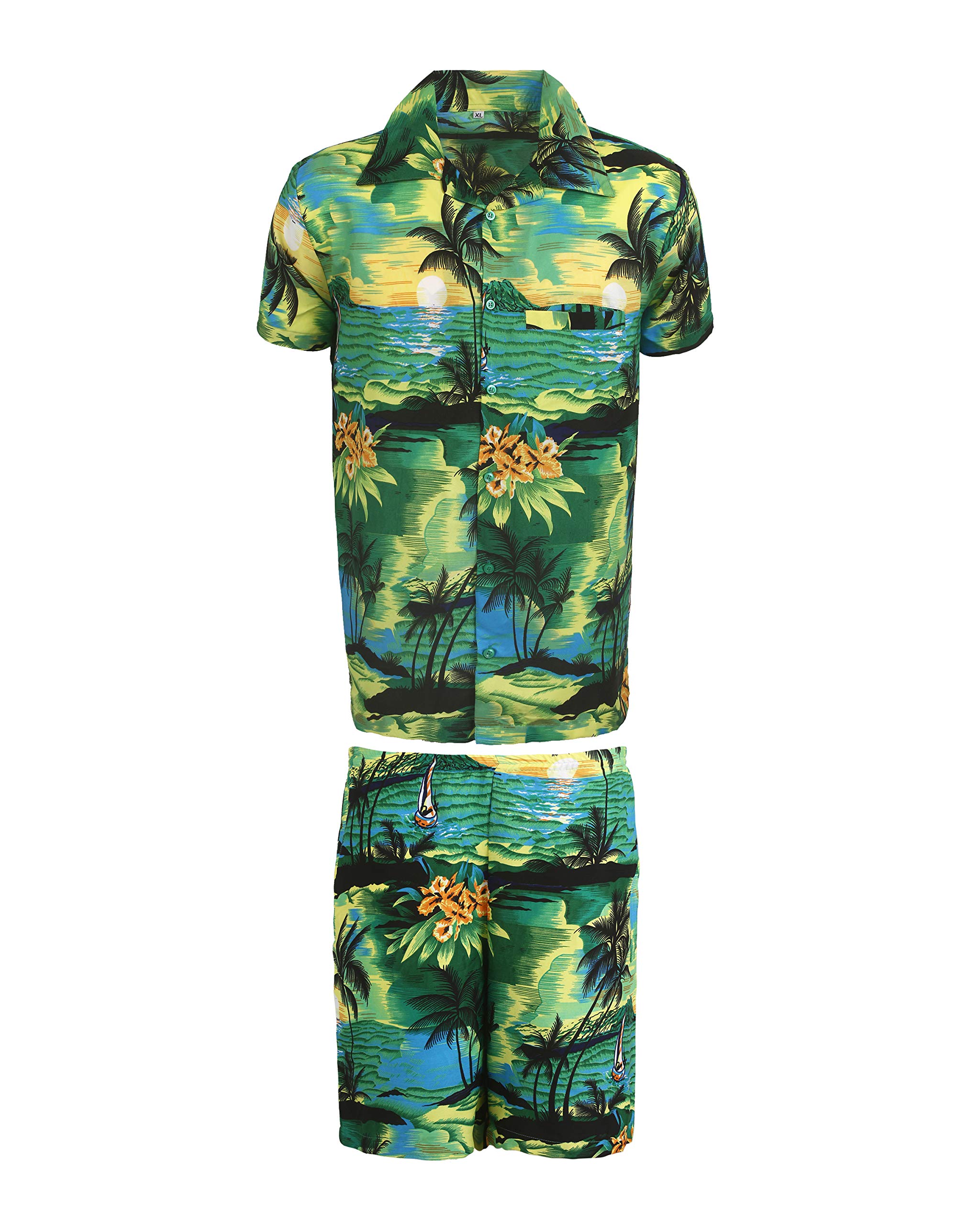 Kiklo Men's G Bp Set Hawaiian Stag Beach Hawaii Aloha Party Summer Holiday Fancy Shirt And Short Set (, Xl)