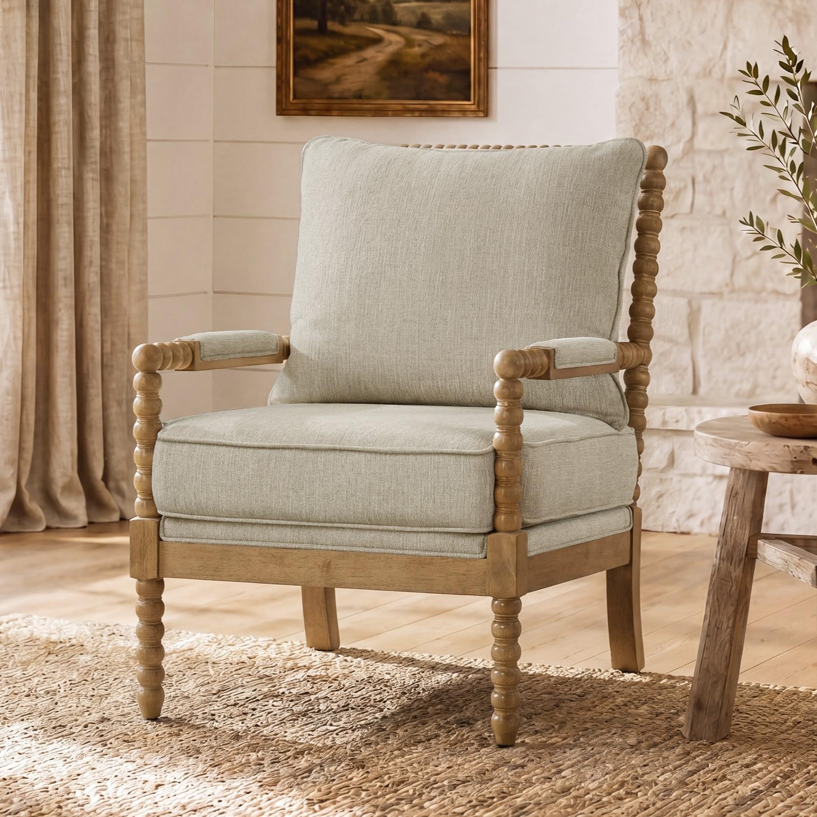 Morden Fort Linen Fabric Spindle Accent Chair
