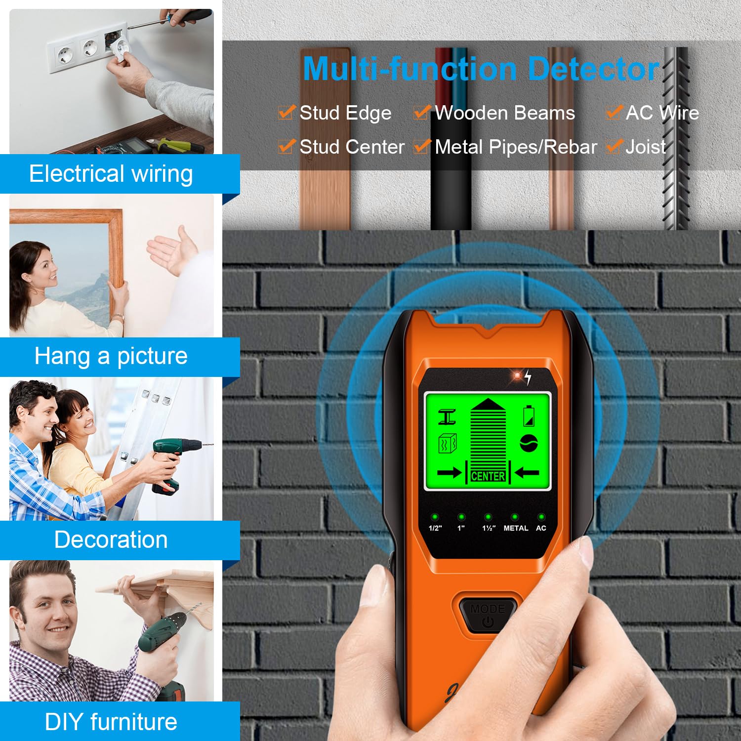 Jurgen K Stud Finder - 5-in-1 Wall Scanner -7