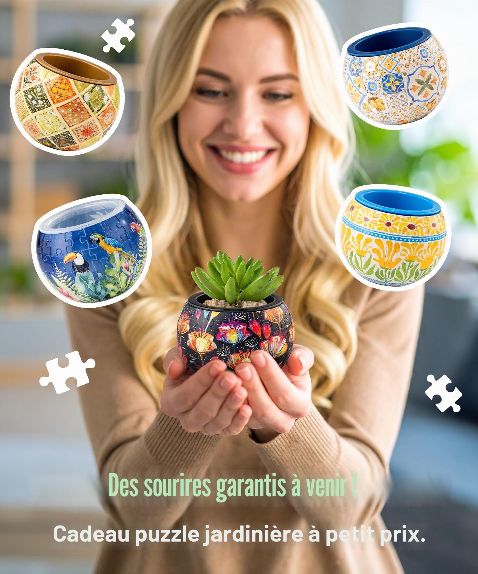 PieceRelax Puzzle 3D Pot de Fleurs 80 Pièces – Fleurs D'Été, Pour Maman, Décoration D'Intérieur Pour Cactus Et Succulentes [K1126]